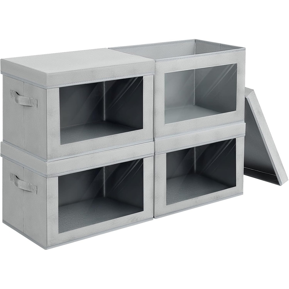 image:imageDIMJ Storage Bins with Lids Foldable Fabric Storage Baskets with Window and Handle for Closet Clothes Booksitems 4 Pack Gray