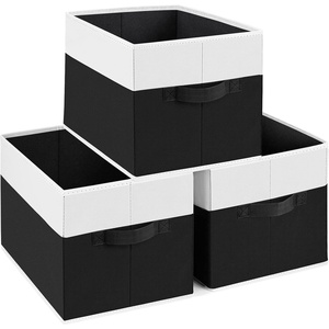 image:imageDIMJ Closet Storage Bins Fabric Baskets for Shelves with HandlesCloset Shelf Organizer Bins for Organization Storage Box Cubes for Closet Wardrobe Shelf 3 Pack Black and White