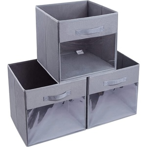 image:imageDIMJ Cube Storage Bins 3 Packs 12 x 12 x 12 Clear Window Storage Bin Organizers for Closet Shelves Home Storage Cubes Organizer with Handles