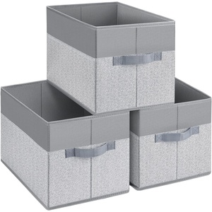image:imageDIMJ Storage Baskets for Organizing Collapsible Storage Bins with Handles Decorative Bins for Closet Organization Fabric Storage Boxes Bins for Home Office 3 Packs Grey and Blended