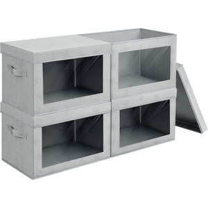 image:imageDIMJ Storage Bins with Lids Foldable Fabric Storage Baskets with Window and Handle for Closet Clothes Booksitems 4 Pack Gray