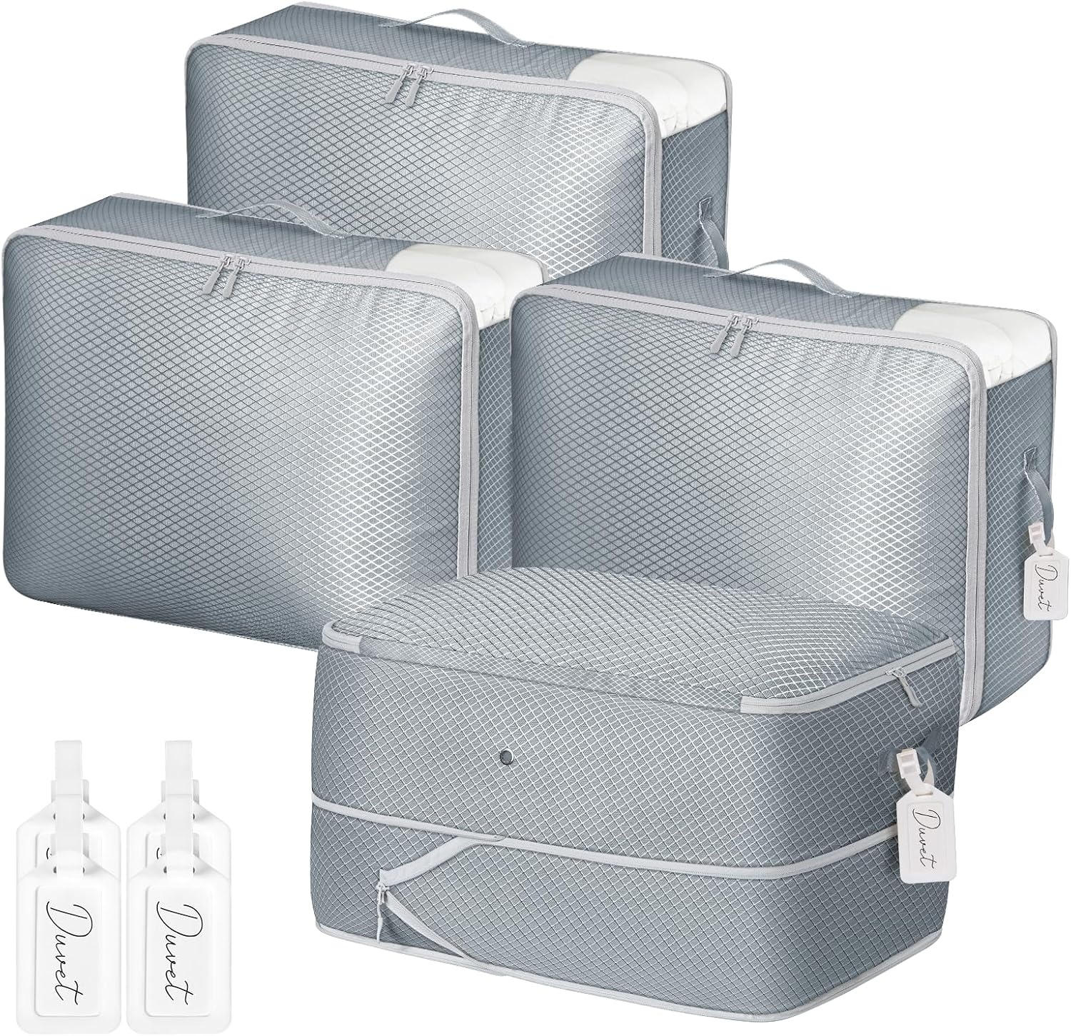 image:imageDIMJ Compression Storage Bags 8 Pack Blanket Storage Bags with Window Zipper Ultra Space Saving Self Compression Organizer for Puffer Jacket Bedding Lightweight Comforter Duvet Sweater SheetGray