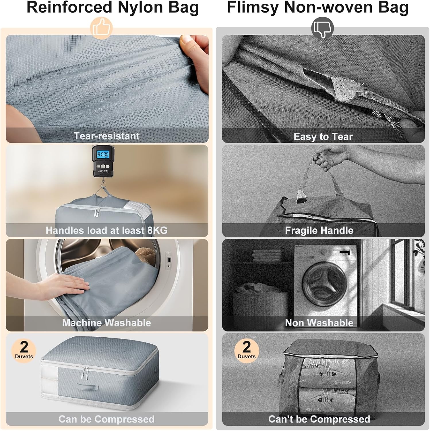 image:imageDIMJ Compression Storage Bags 8 Pack Blanket Storage Bags with Window Zipper Ultra Space Saving Self Compression Organizer for Puffer Jacket Bedding Lightweight Comforter Duvet Sweater SheetGray