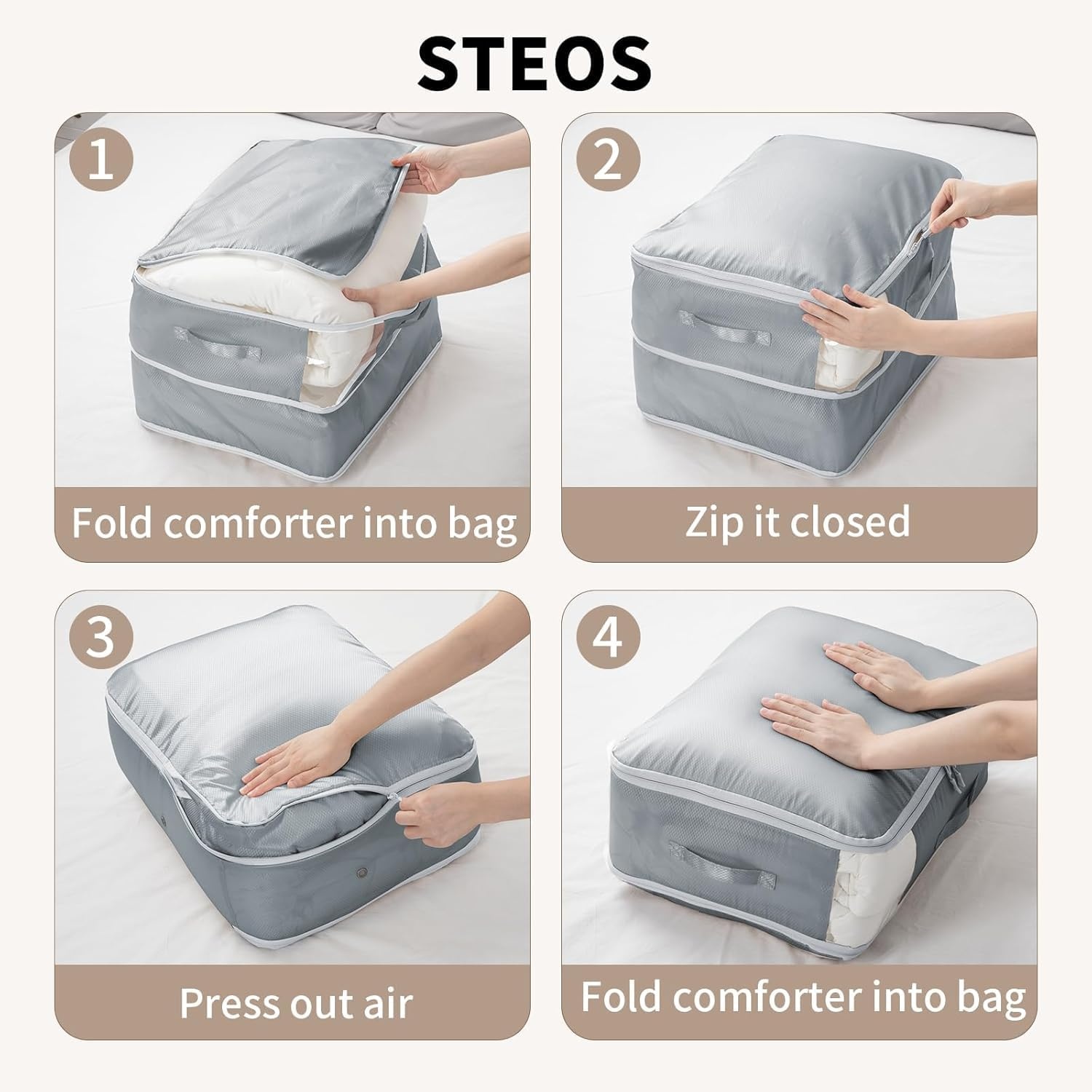 image:imageDIMJ Compression Storage Bags 8 Pack Blanket Storage Bags with Window Zipper Ultra Space Saving Self Compression Organizer for Puffer Jacket Bedding Lightweight Comforter Duvet Sweater SheetGray