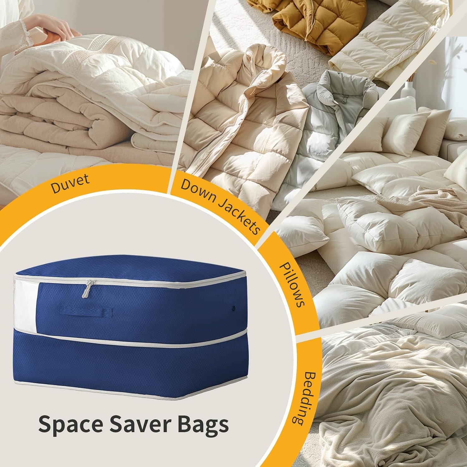image:imageDIMJ Compression Storage Bags 8 Pack Blanket Storage Bags with Window Zipper Ultra Space Saving Self Compression Organizer for Puffer Jacket Bedding Lightweight Comforter Duvet Sweater SheetNavy Blue
