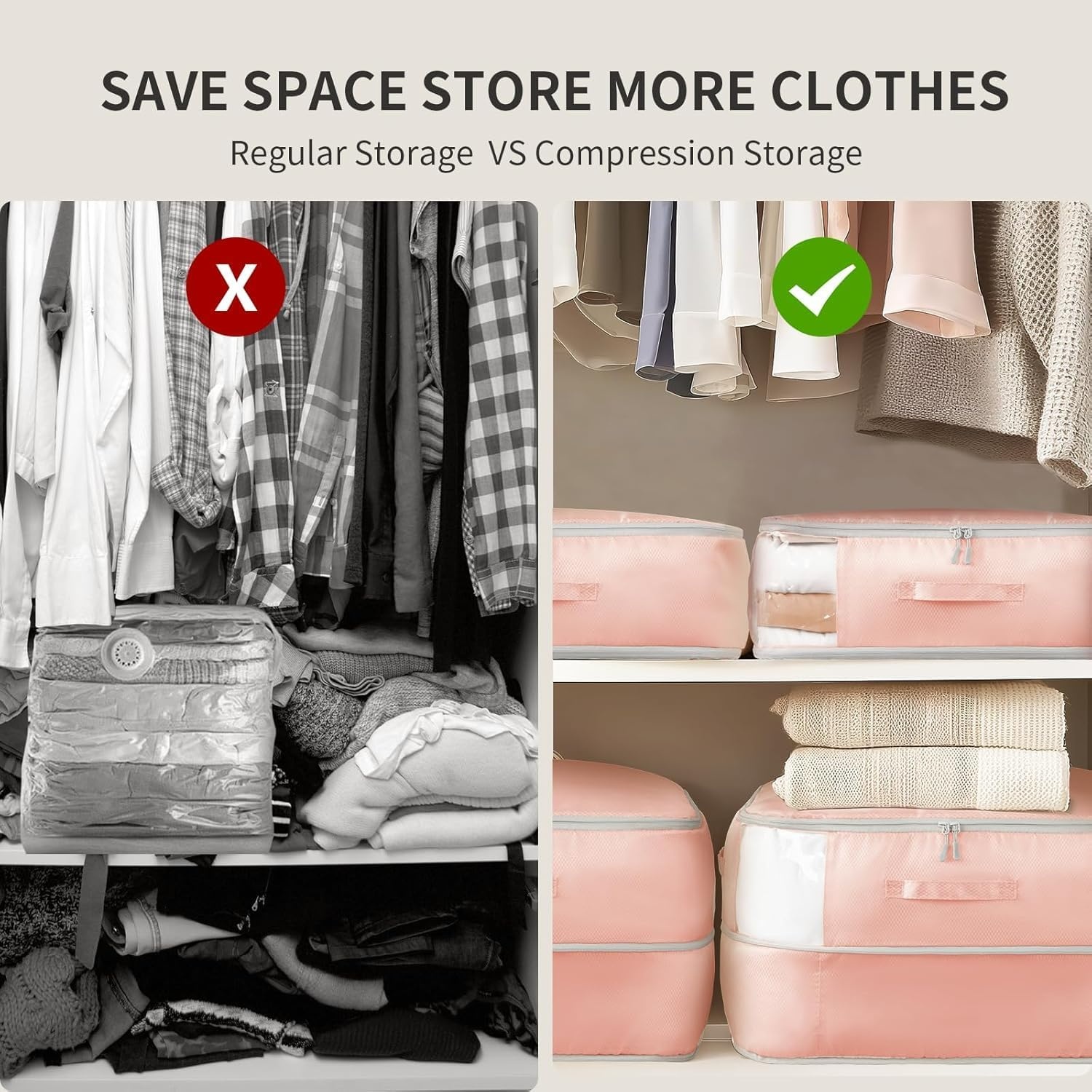 image:imageDIMJ Compression Storage Bags 8 Pack Blanket Storage Bags with Window Zipper Ultra Space Saving Self Compression Organizer for Puffer Jacket Bedding Lightweight Comforter Duvet Sweater SheetPink