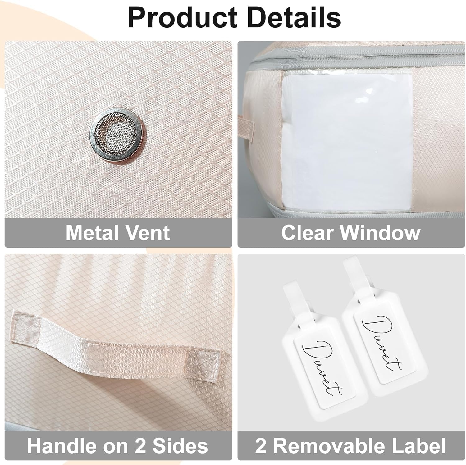 image:imageDIMJ Compression Storage Bags 8 Pack Blanket Storage Bags with Window Zipper Ultra Space Saving Self Compression Organizer for Puffer Jacket Bedding Lightweight Comforter Duvet Sweater SheetBeige