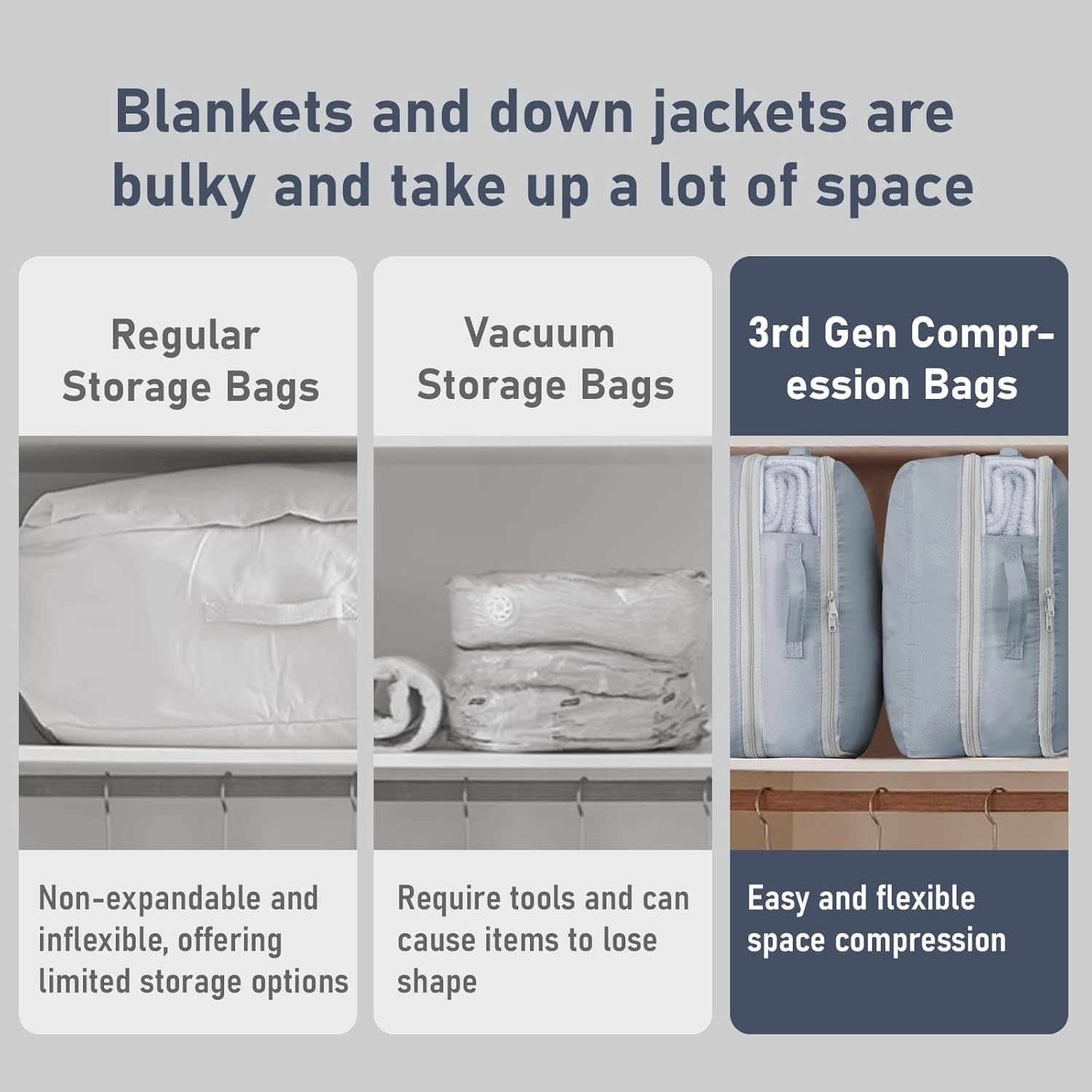 image:imageDIMJ Compression Storage Bags 8 Pack Blanket Storage Bags with Window Zipper Ultra Space Saving Self Compression Organizer for Puffer Jacket Bedding Lightweight Comforter Duvet Sweater SheetGray