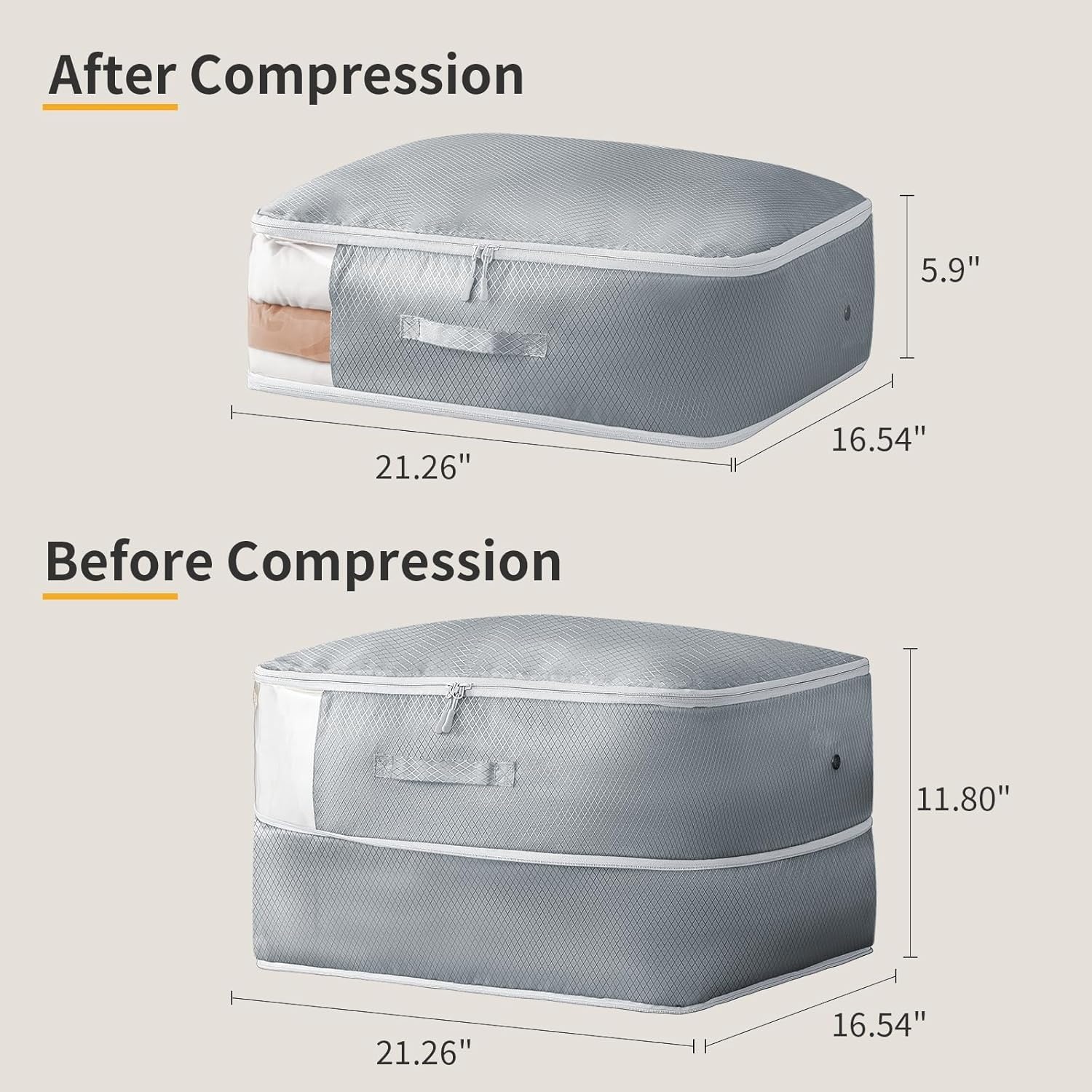 image:imageDIMJ Compression Storage Bags 8 Pack Blanket Storage Bags with Window Zipper Ultra Space Saving Self Compression Organizer for Puffer Jacket Bedding Lightweight Comforter Duvet Sweater SheetGray
