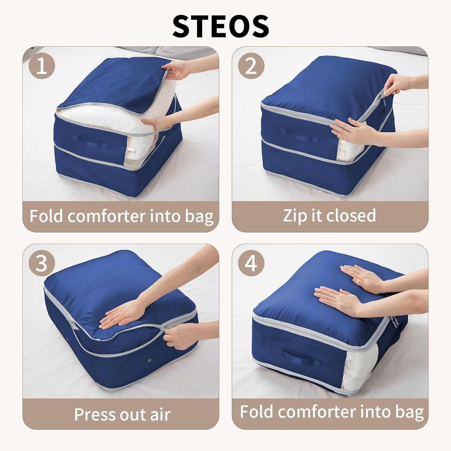 image:imageDIMJ Compression Storage Bags 8 Pack Blanket Storage Bags with Window Zipper Ultra Space Saving Self Compression Organizer for Puffer Jacket Bedding Lightweight Comforter Duvet Sweater SheetNavy Blue