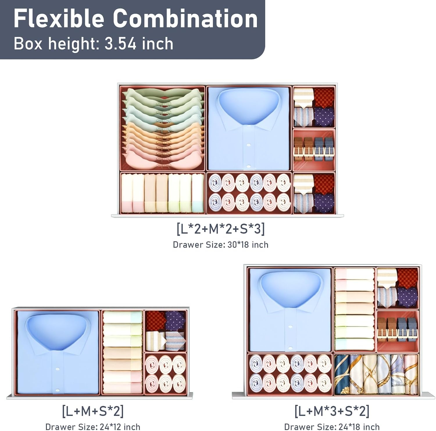 image:imageDIMJ Drawer Organizer Clothes Storage 20 Pack Baby Dresser Organizer for Nursery Foldable Closet Drawer Organizer Bins for Bedroom Organization Fabric Storage Dividers for Socks Underwears BrasPink