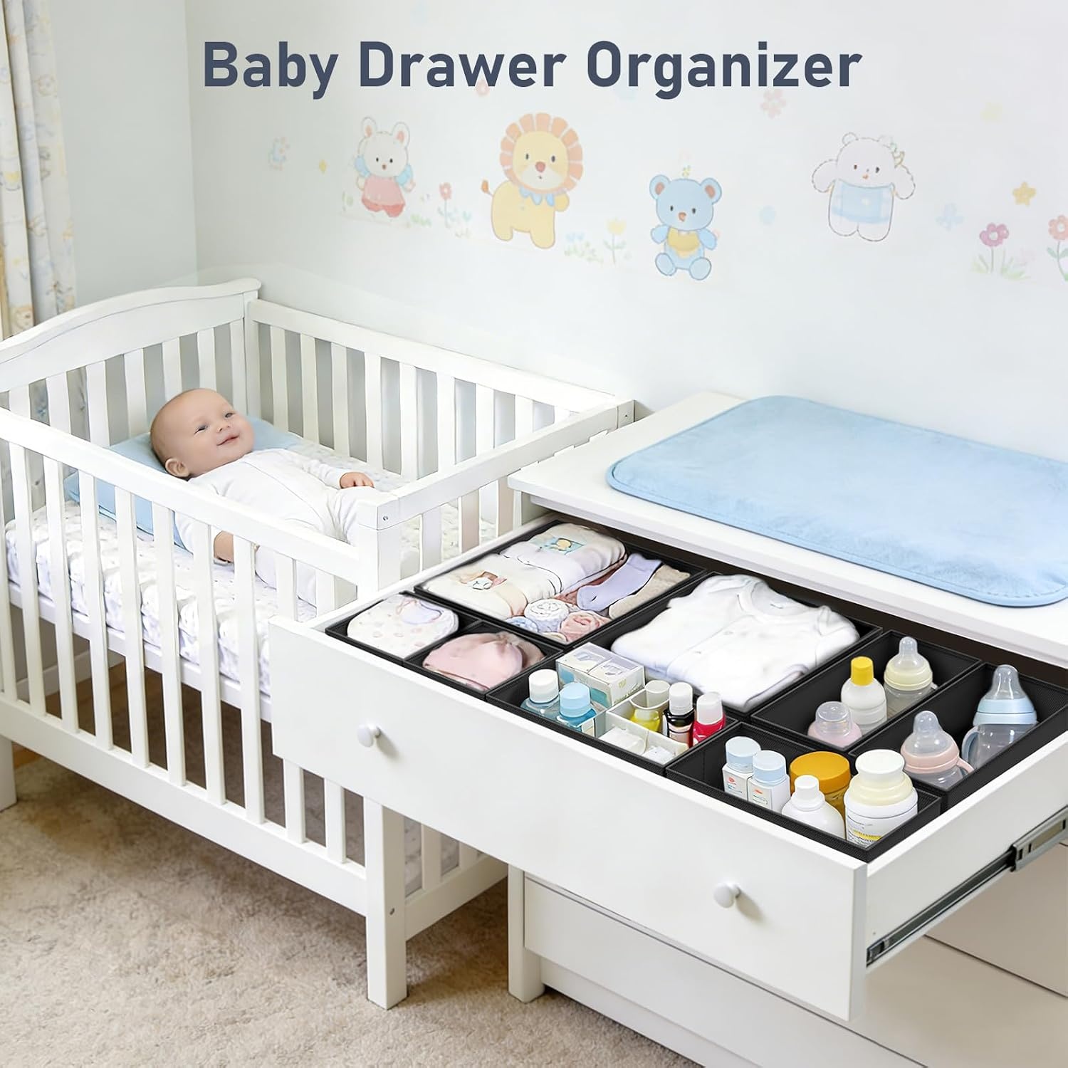 image:imageDIMJ Drawer Organizer Clothes Storage 20 Pack Baby Dresser Organizer for Nursery Foldable Closet Drawer Organizer Bins for Bedroom Organization Fabric Storage Dividers for Socks Underwears BrasBlack