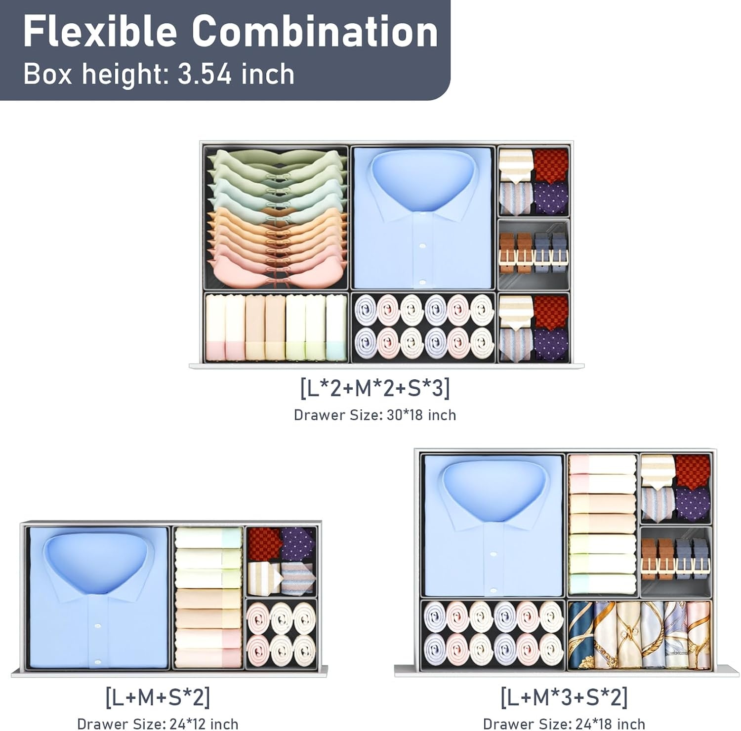 image:imageDIMJ Drawer Organizer Clothes Storage 20 Pack Baby Dresser Organizer for Nursery Foldable Closet Drawer Organizer Bins for Bedroom Organization Fabric Storage Dividers for Socks Underwears BrasGray