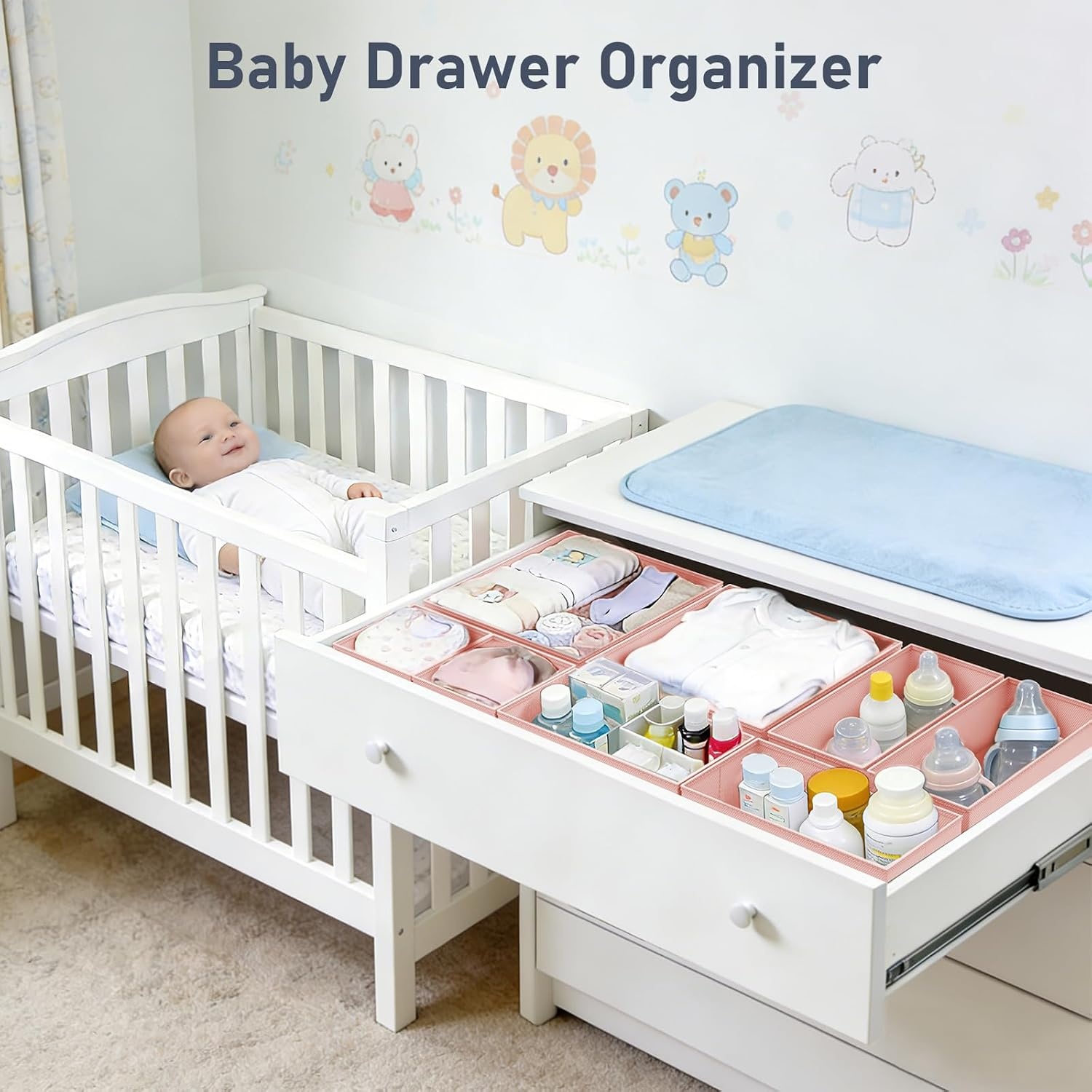 image:imageDIMJ Drawer Organizer Clothes Storage 24 Pack Baby Dresser Organizer for Nursery Small Fabric Closet Drawer Organizer Bins for Underwears Socks Foldable Storage Dividers Organization for BedroomPink