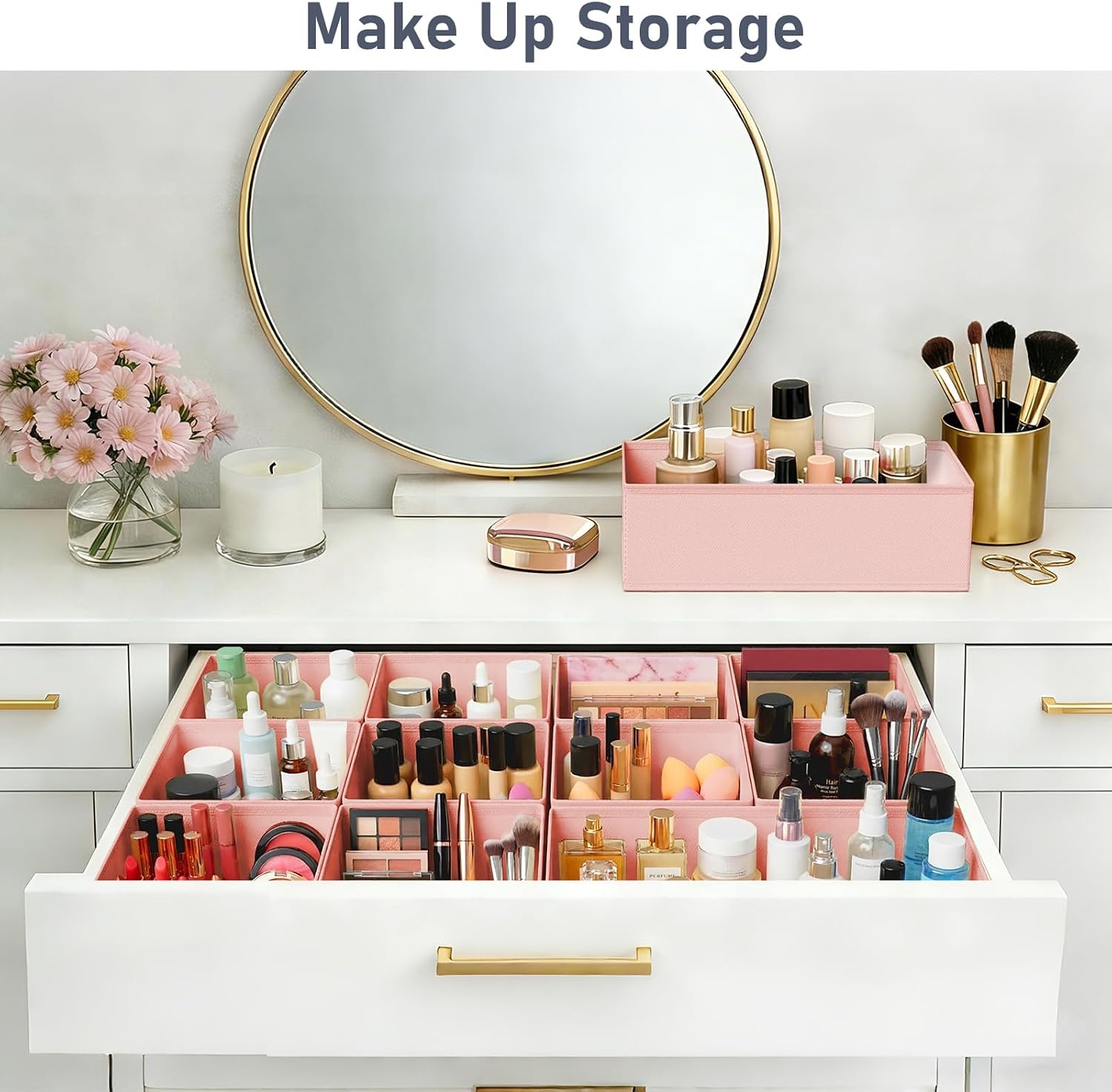 image:imageDIMJ Drawer Organizer Clothes Storage 24 Pack Baby Dresser Organizer for Nursery Small Fabric Closet Drawer Organizer Bins for Underwears Socks Foldable Storage Dividers Organization for BedroomPink