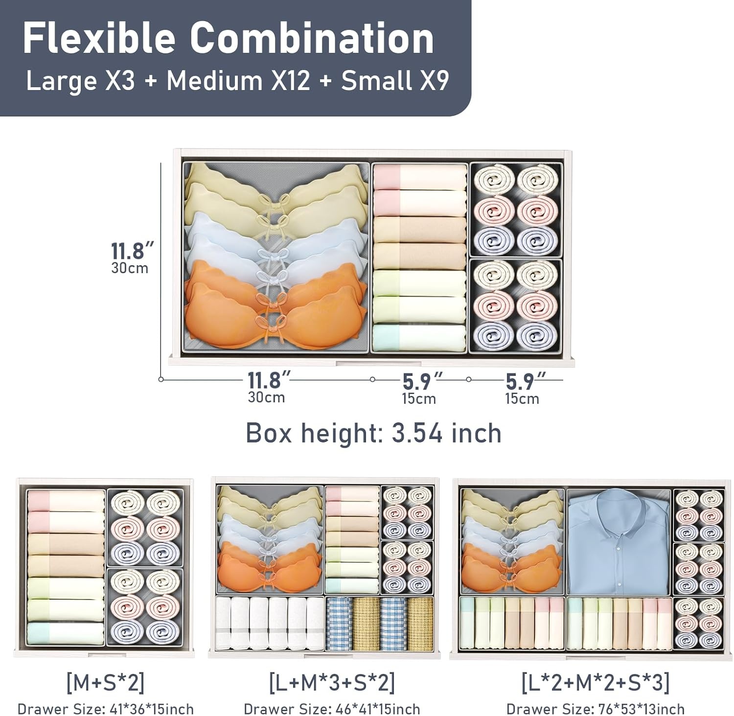 image:imageDIMJ Drawer Organizer Clothes Storage 24 Pack Baby Dresser Organizer for Nursery Small Fabric Closet Drawer Organizer Bins for Underwears Socks Foldable Storage Dividers Organization for BedroomGray