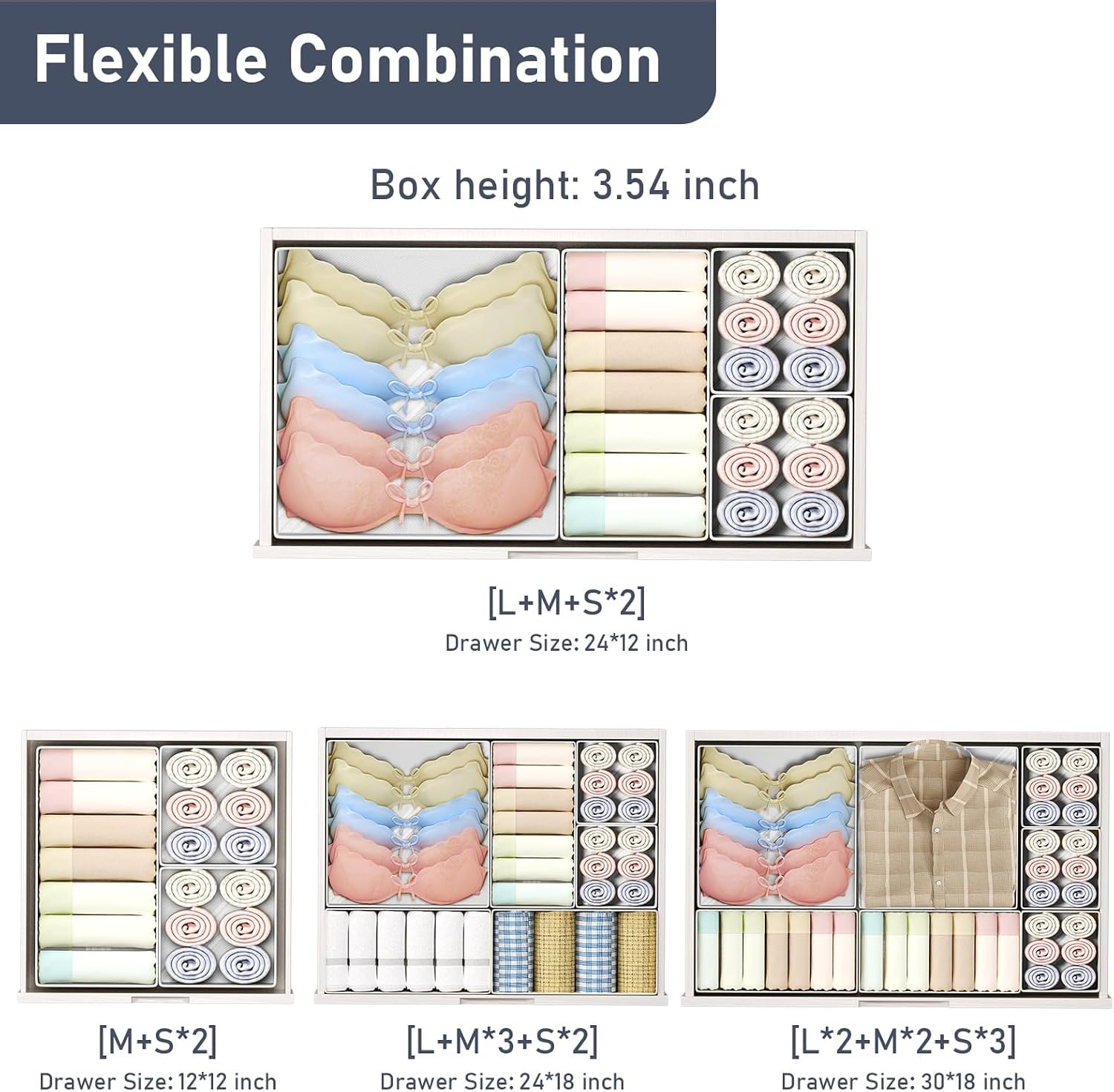 image:imageDIMJ Drawer Organizer Clothes Storage 24 Pack Baby Dresser Organizer for Nursery Small Fabric Closet Drawer Organizer Bins for Underwears Socks Foldable Storage Dividers Organization for BedroomWhite