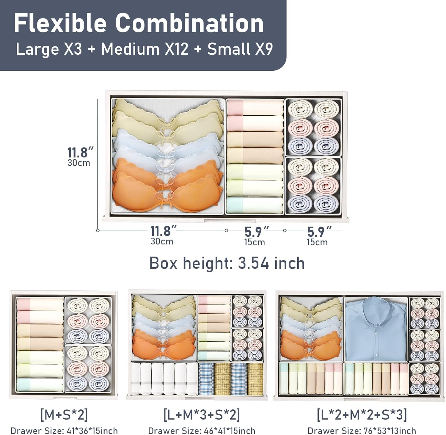 image:imageDIMJ Drawer Organizer Clothes Storage 24 Pack Baby Dresser Organizer for Nursery Small Fabric Closet Drawer Organizer Bins for Underwears Socks Foldable Storage Dividers Organization for BedroomWhite