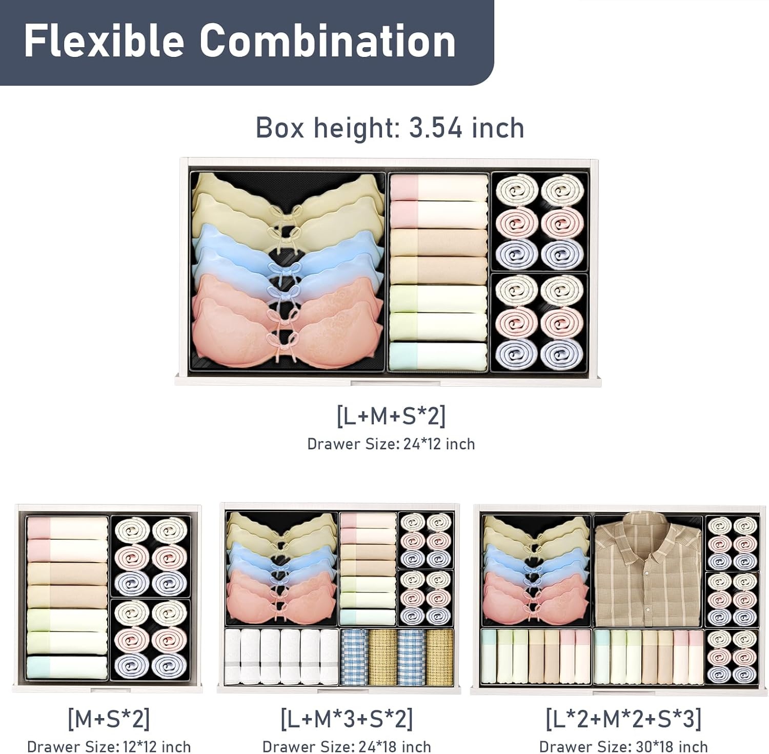 image:imageDIMJ Drawer Organizer Clothes Storage 30 Pack Baby Dresser Organizer for Nursery Small Fabric Closet Drawer Organizer Bins for Underwears Socks Foldable Storage Dividers Organization for BedroomBlack