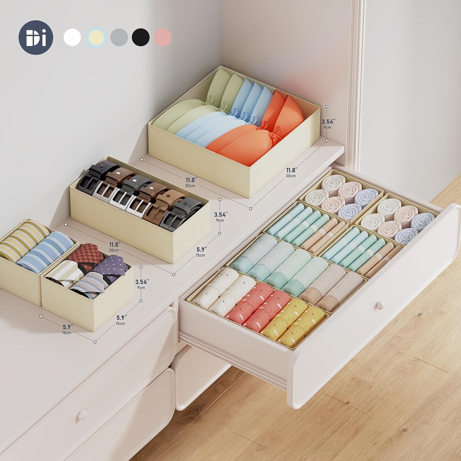 image:imageDIMJ Drawer Organizer Clothes Storage 30 Pack Baby Dresser Organizer for Nursery Small Fabric Closet Drawer Organizer Bins for Underwears Socks Foldable Storage Dividers Organization for BedroomBeige