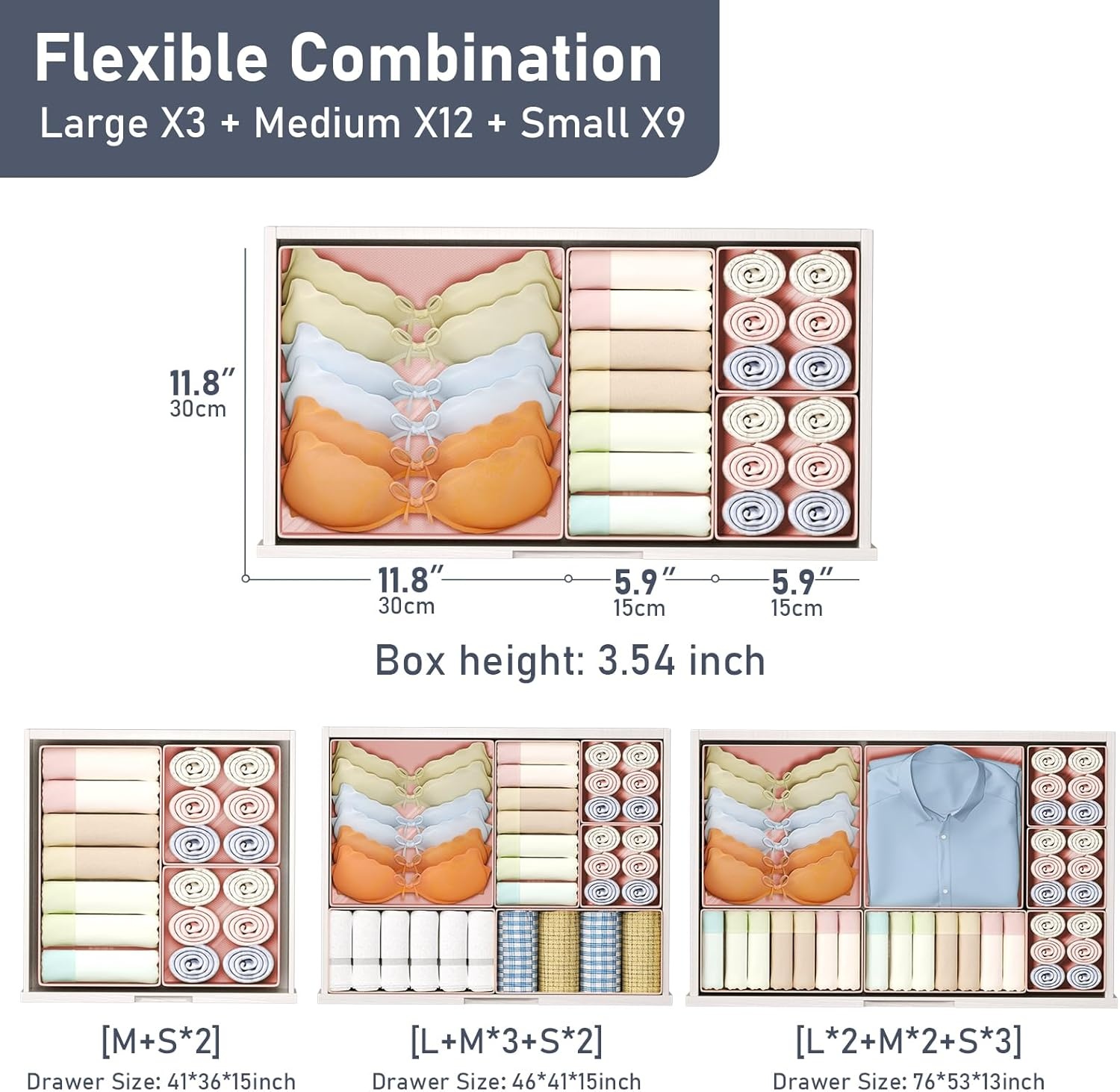 image:imageDIMJ Drawer Organizer Clothes Storage 30 Pack Baby Dresser Organizer for Nursery Small Fabric Closet Drawer Organizer Bins for Underwears Socks Foldable Storage Dividers Organization for BedroomPink