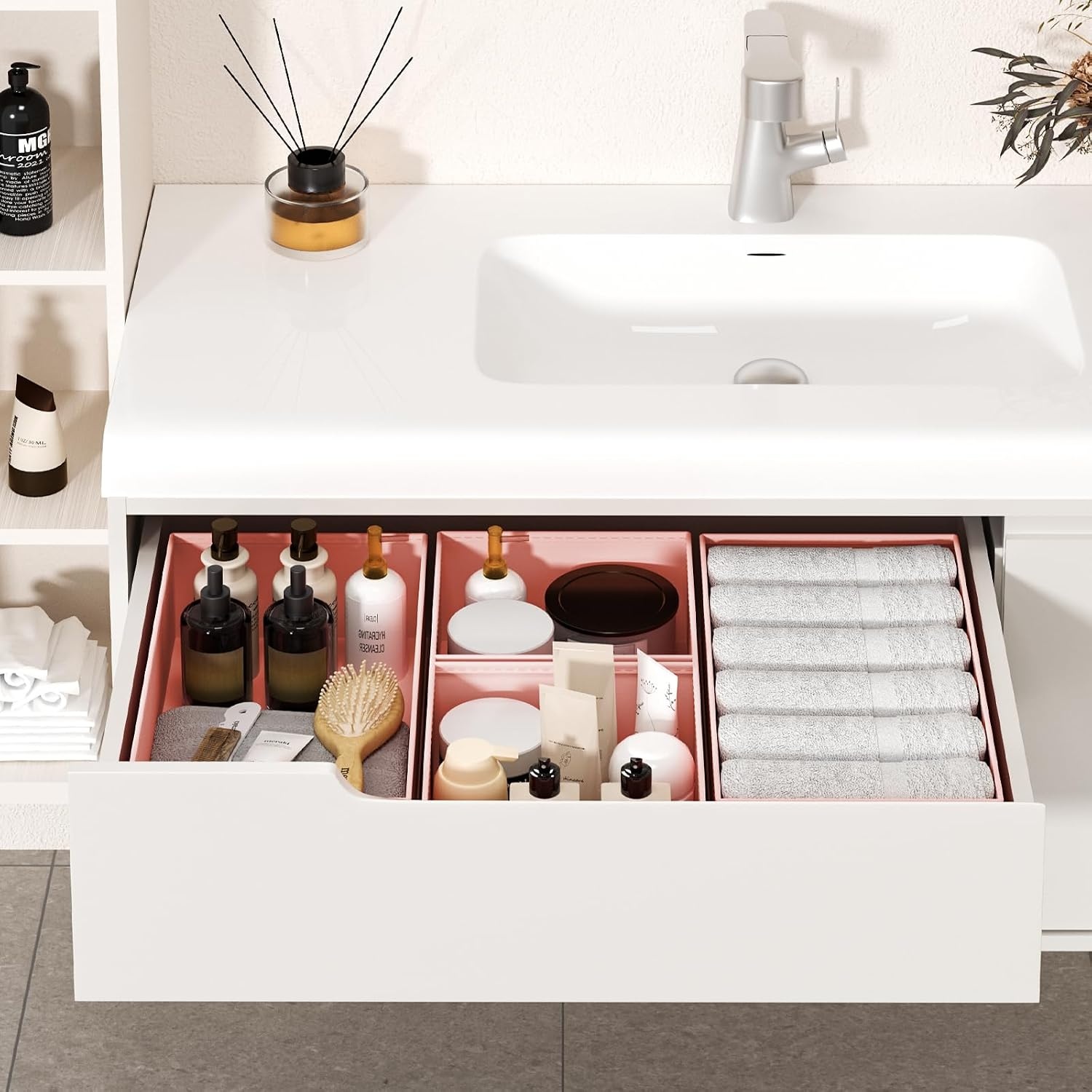 image:imageDIMJ Drawer Organizer Clothes Storage 30 Pack Baby Dresser Organizer for Nursery Small Fabric Closet Drawer Organizer Bins for Underwears Socks Foldable Storage Dividers Organization for BedroomPink