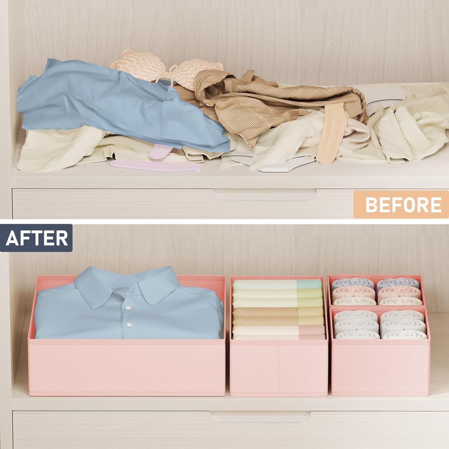 image:imageDIMJ Drawer Organizer Clothes Storage 30 Pack Baby Dresser Organizer for Nursery Small Fabric Closet Drawer Organizer Bins for Underwears Socks Foldable Storage Dividers Organization for BedroomPink
