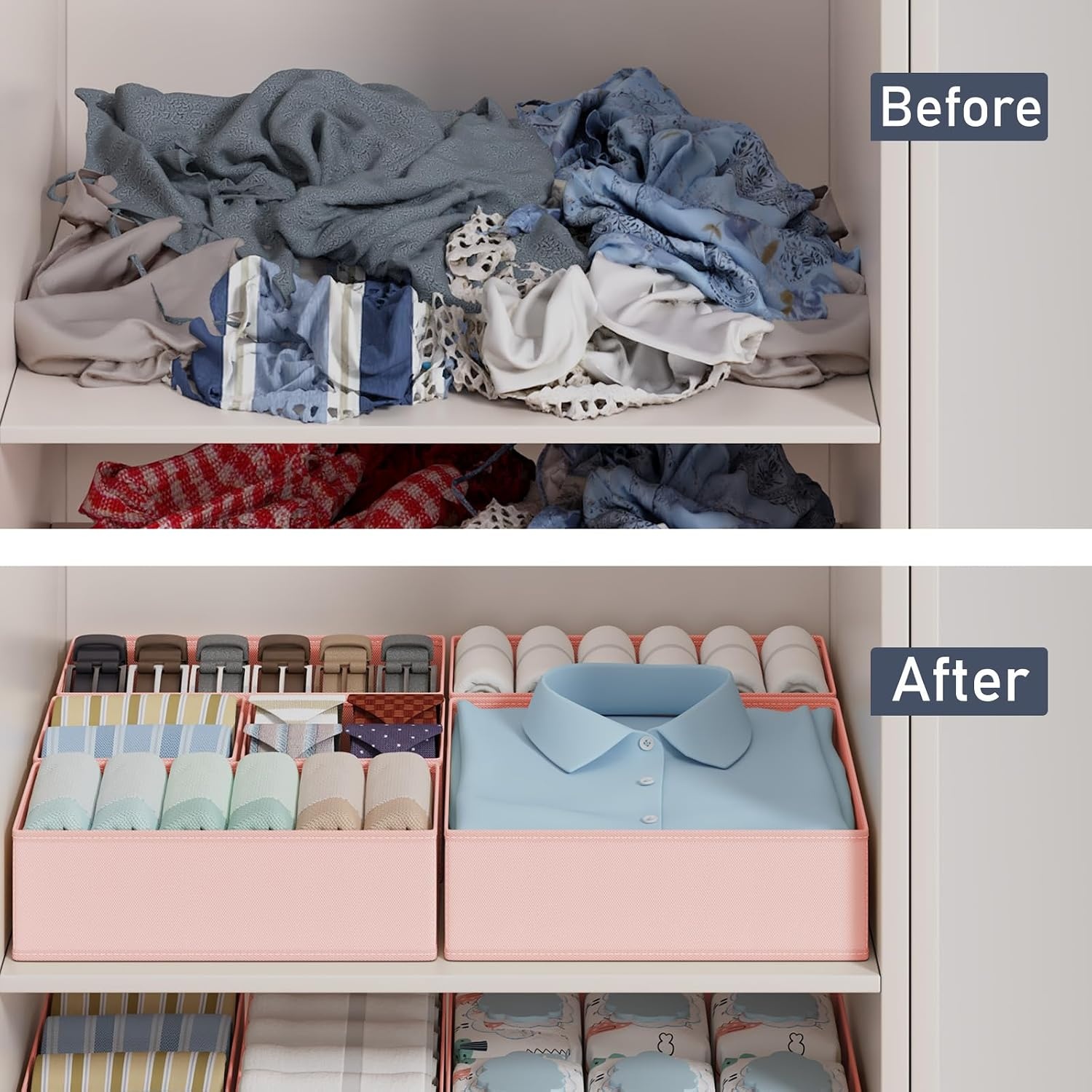 image:imageDIMJ Drawer Organizer Clothes Storage 30 Pack Baby Dresser Organizer for Nursery Small Fabric Closet Drawer Organizer Bins for Underwears Socks Foldable Storage Dividers Organization for BedroomPink