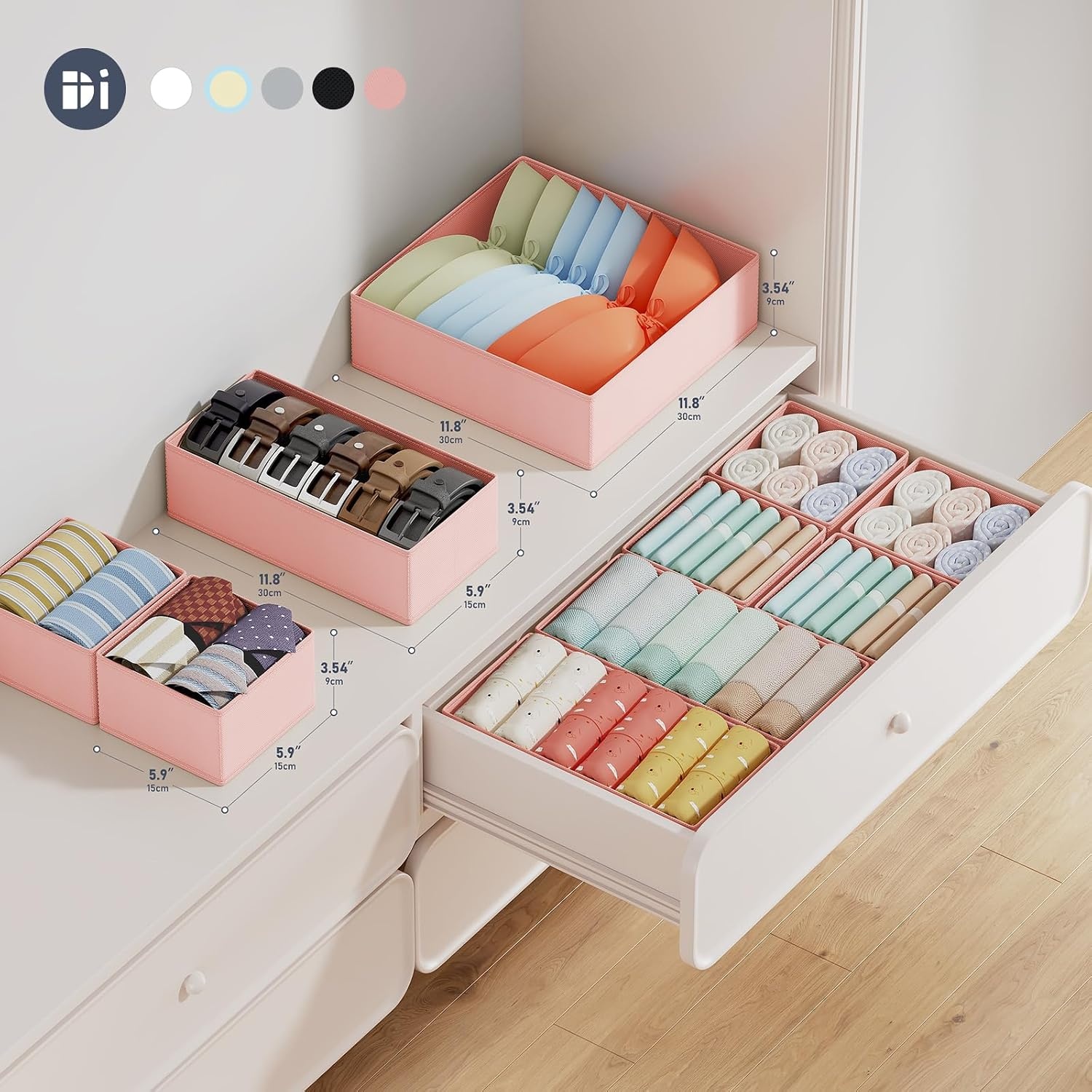 image:imageDIMJ Drawer Organizer Clothes Storage 30 Pack Baby Dresser Organizer for Nursery Small Fabric Closet Drawer Organizer Bins for Underwears Socks Foldable Storage Dividers Organization for BedroomPink