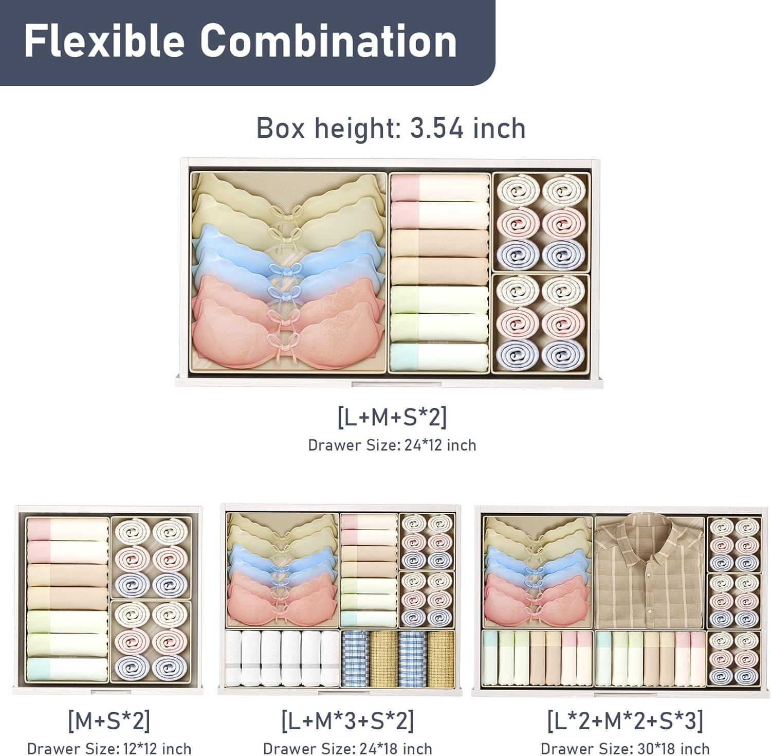 image:imageDIMJ Drawer Organizer Clothes Storage 30 Pack Baby Dresser Organizer for Nursery Small Fabric Closet Drawer Organizer Bins for Underwears Socks Foldable Storage Dividers Organization for BedroomBeige