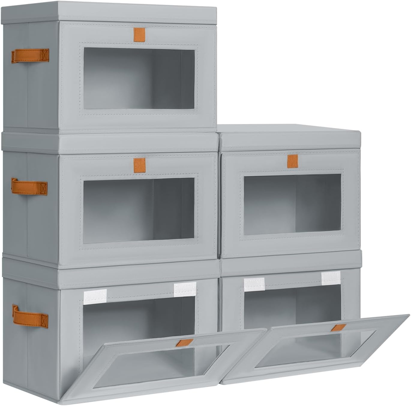 image:imageDIMJ Storage Bins with Lids 6 Pack Front Opening Stackable Fabric Storage Boxes with Clear Window amp Handles Collapsible Closet Organizers for Clothes Sweaters Shelf Storage Bedroom GrayGray