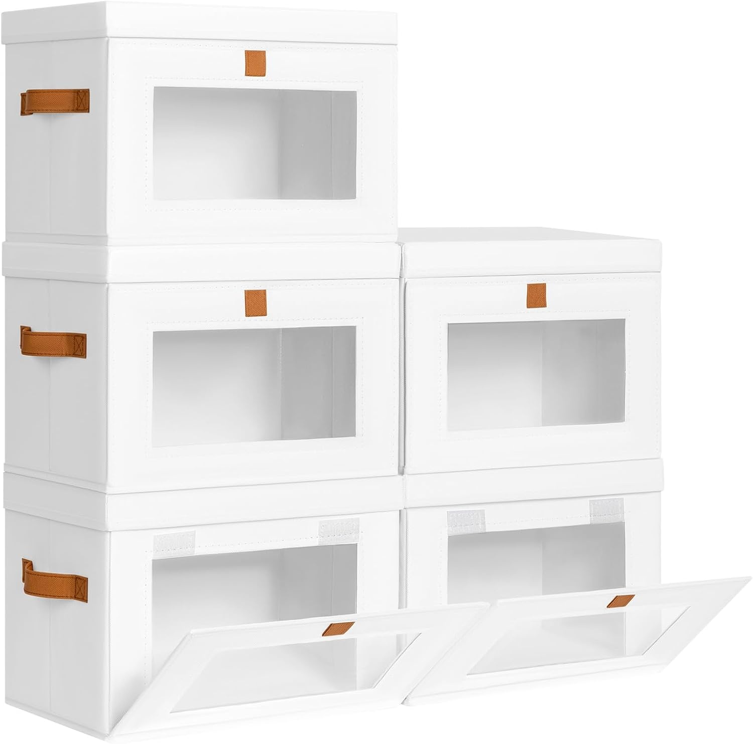image:imageDIMJ Storage Bins with Lids 6 Pack Front Opening Stackable Fabric Storage Boxes with Clear Window amp Handles Collapsible Closet Organizers for Clothes Sweaters Shelf Storage Bedroom GrayWhite