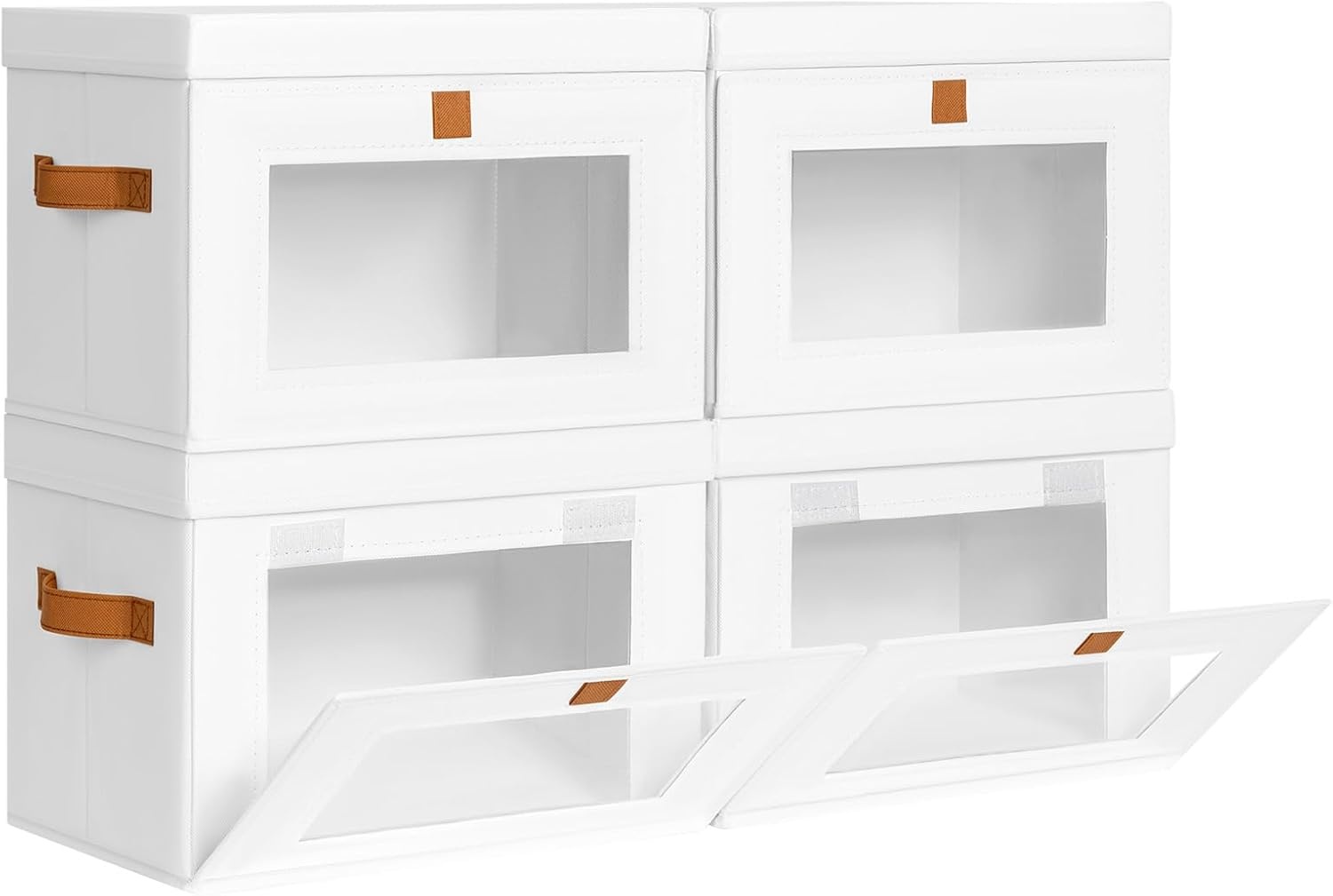 image:imageDIMJ Storage Bins with Lids 6 Pack Front Opening Stackable Fabric Storage Boxes with Clear Window amp Handles Collapsible Closet Organizers for Clothes Sweaters Shelf Storage Bedroom GrayWhite