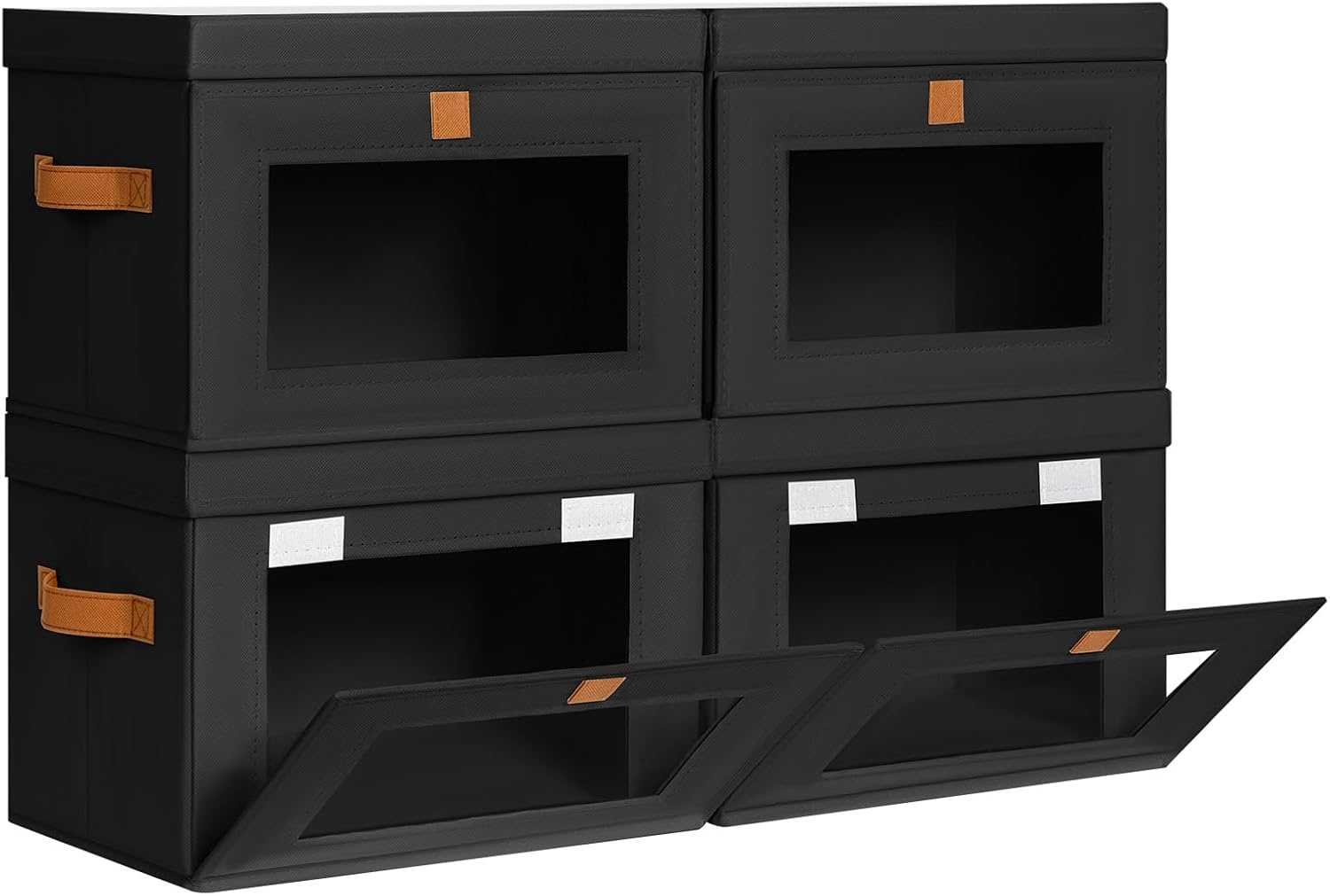 image:imageDIMJ Storage Bins with Lids 6 Pack Front Opening Stackable Fabric Storage Boxes with Clear Window amp Handles Collapsible Closet Organizers for Clothes Sweaters Shelf Storage Bedroom GrayBlack