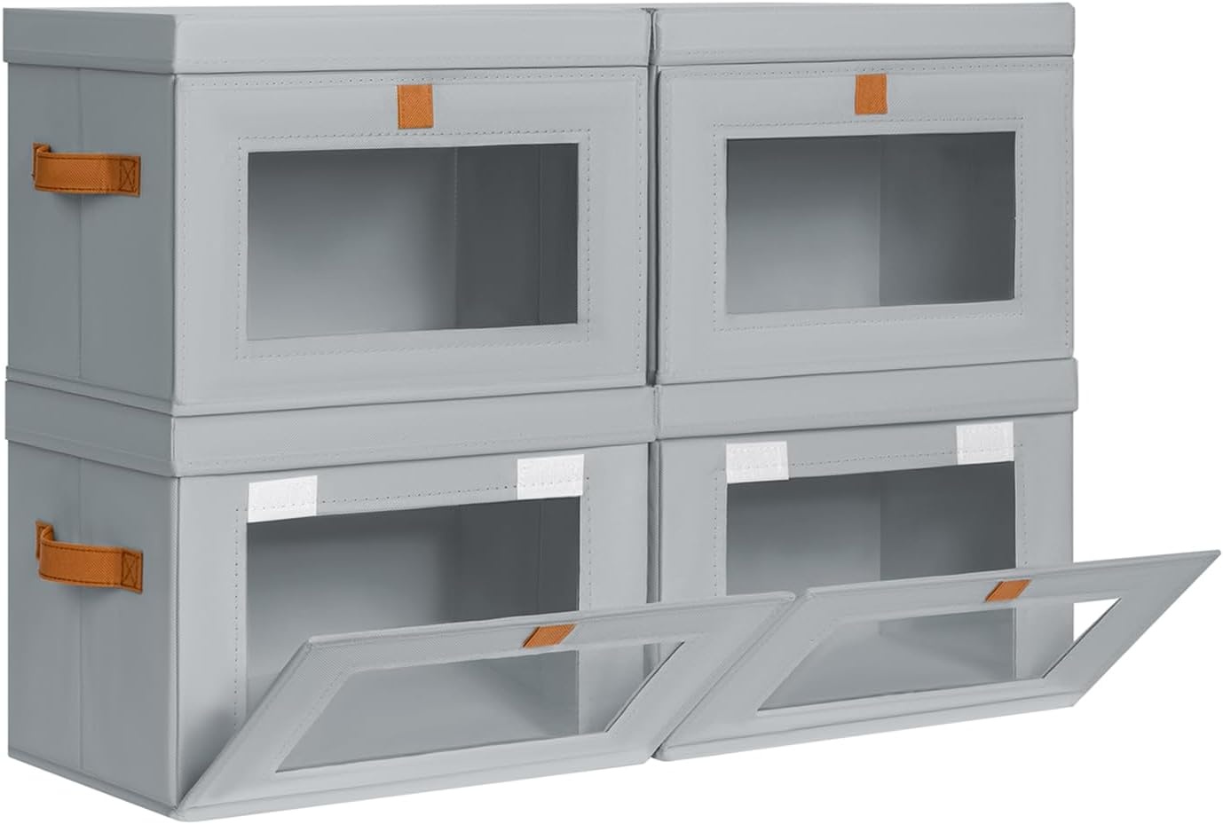 image:imageDIMJ Storage Bins with Lids 6 Pack Front Opening Stackable Fabric Storage Boxes with Clear Window amp Handles Collapsible Closet Organizers for Clothes Sweaters Shelf Storage Bedroom GrayGray