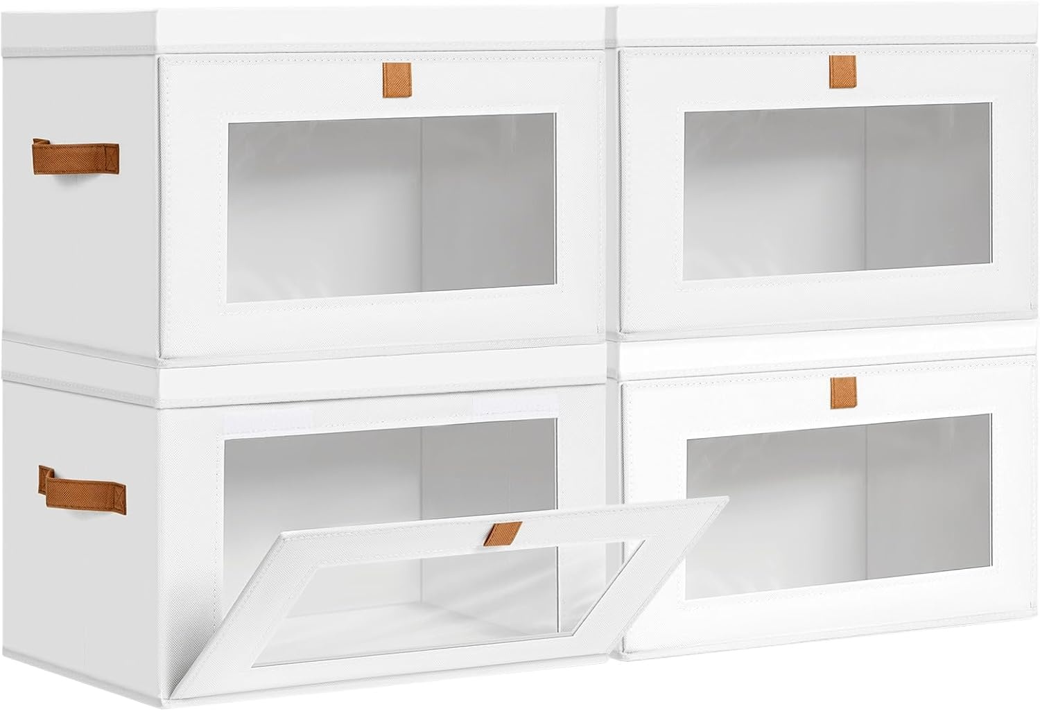 image:imageDIMJ Storage Bins with Lids 6 Pack Large Fabric Closet Organizer with Window amp Handles Collapsible Decorative Storage Boxes for Shelves Under Bed Books Clothes Blankets Sweaters OrganizationWhite