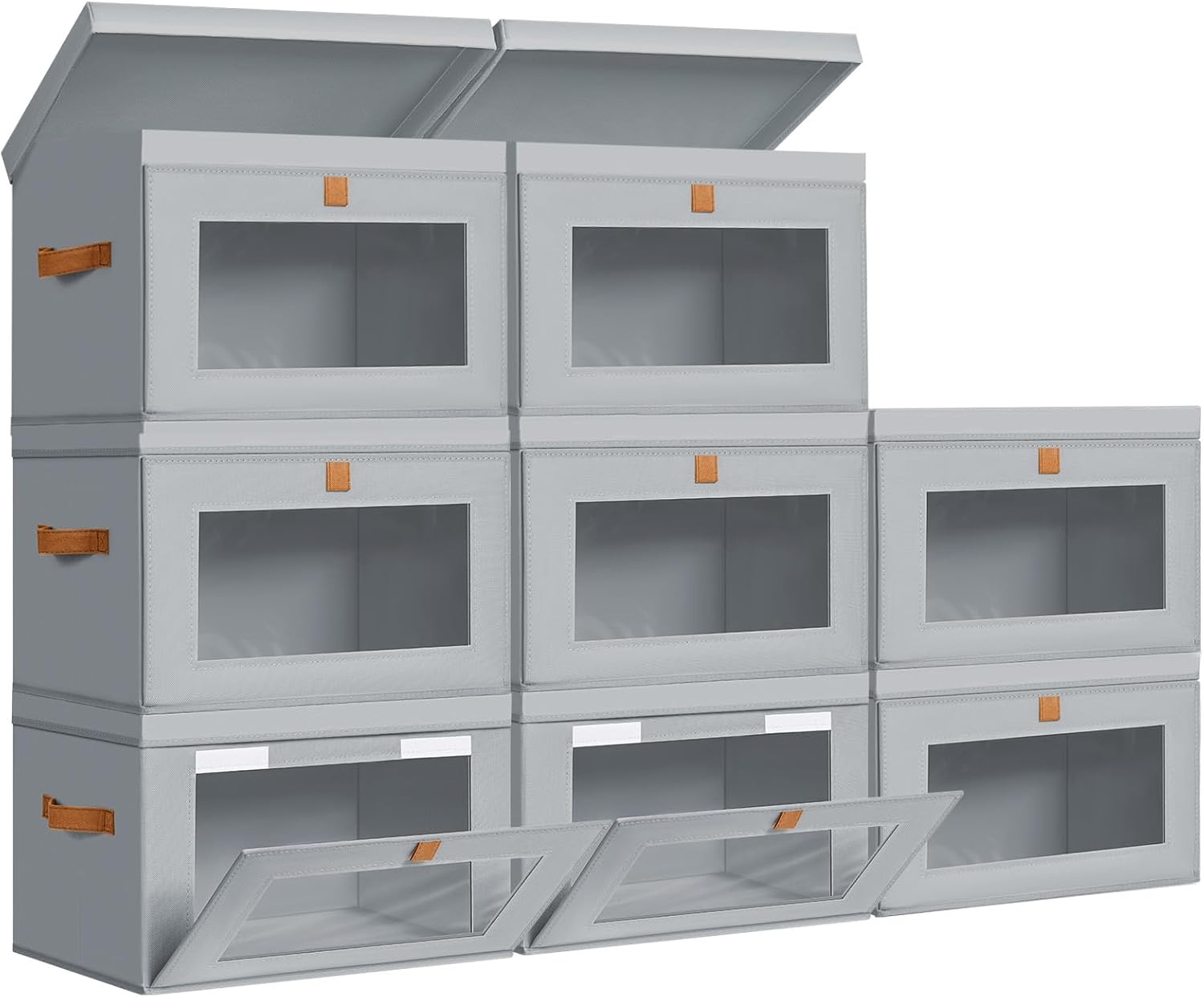 image:imageDIMJ Storage Bins with Lids 6 Pack Large Fabric Closet Organizer with Window amp Handles Collapsible Decorative Storage Boxes for Shelves Under Bed Books Clothes Blankets Sweaters OrganizationGray