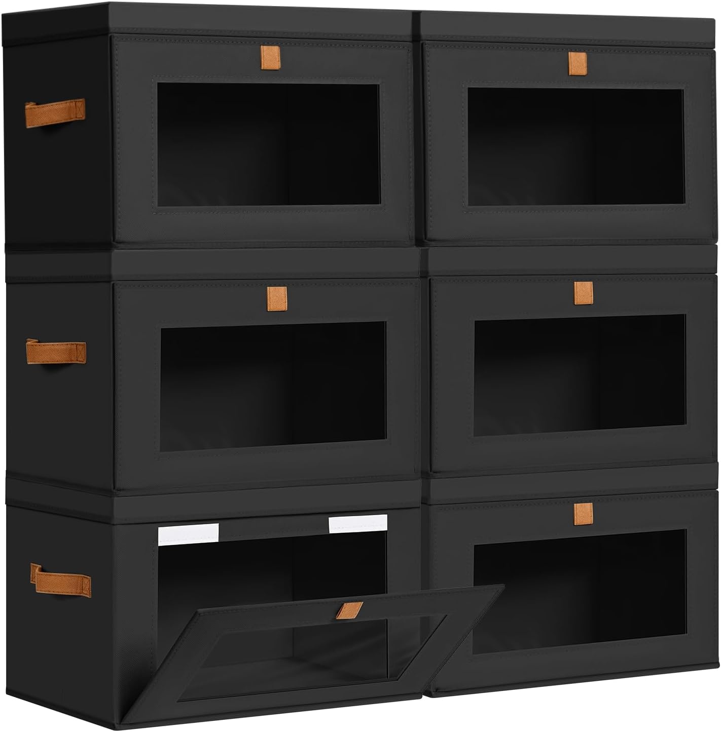 image:imageDIMJ Storage Bins with Lids 6 Pack Large Fabric Closet Organizer with Window amp Handles Collapsible Decorative Storage Boxes for Shelves Under Bed Books Clothes Blankets Sweaters OrganizationBlack