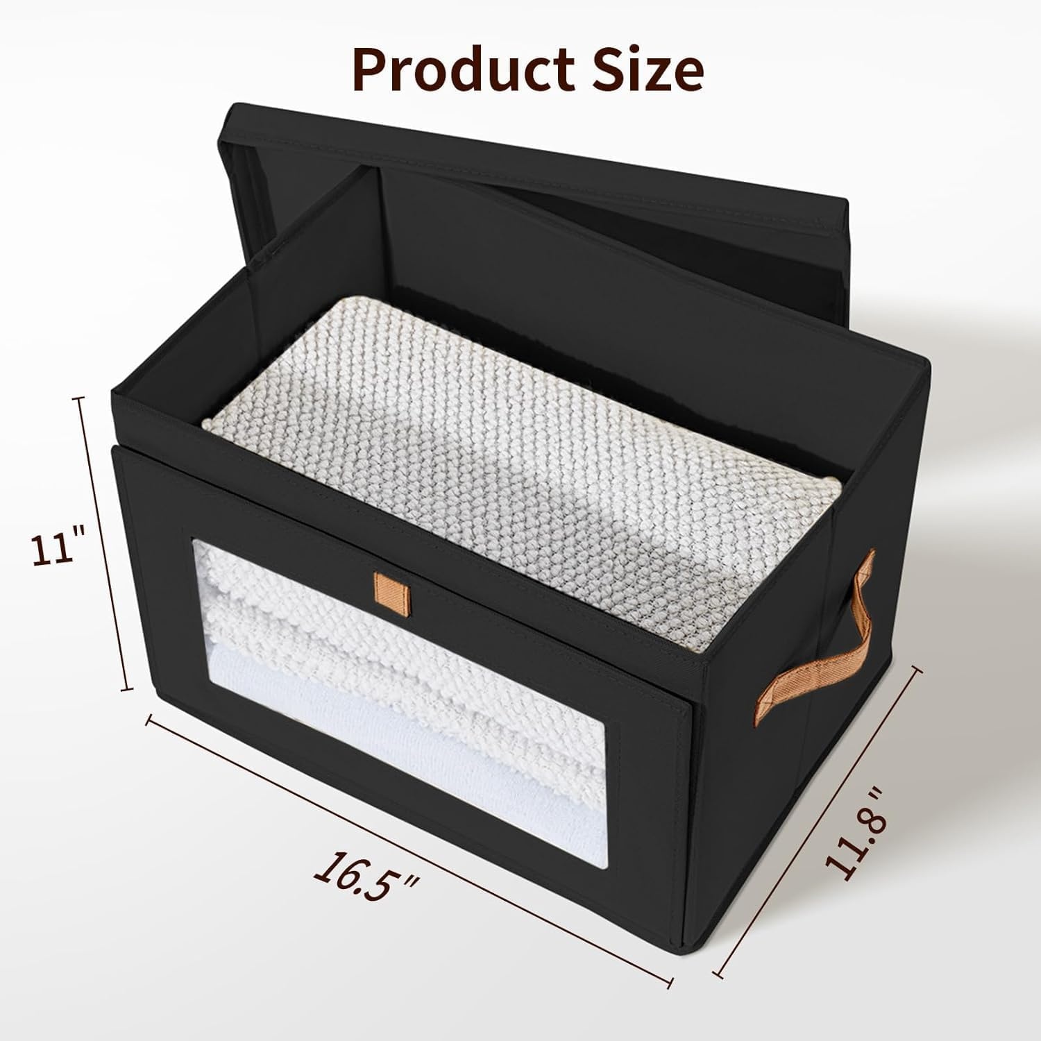 image:imageDIMJ Storage Bins with Lids 6 Pack Large Fabric Closet Organizer with Window amp Handles Collapsible Decorative Storage Boxes for Shelves Under Bed Books Clothes Blankets Sweaters OrganizationBlack
