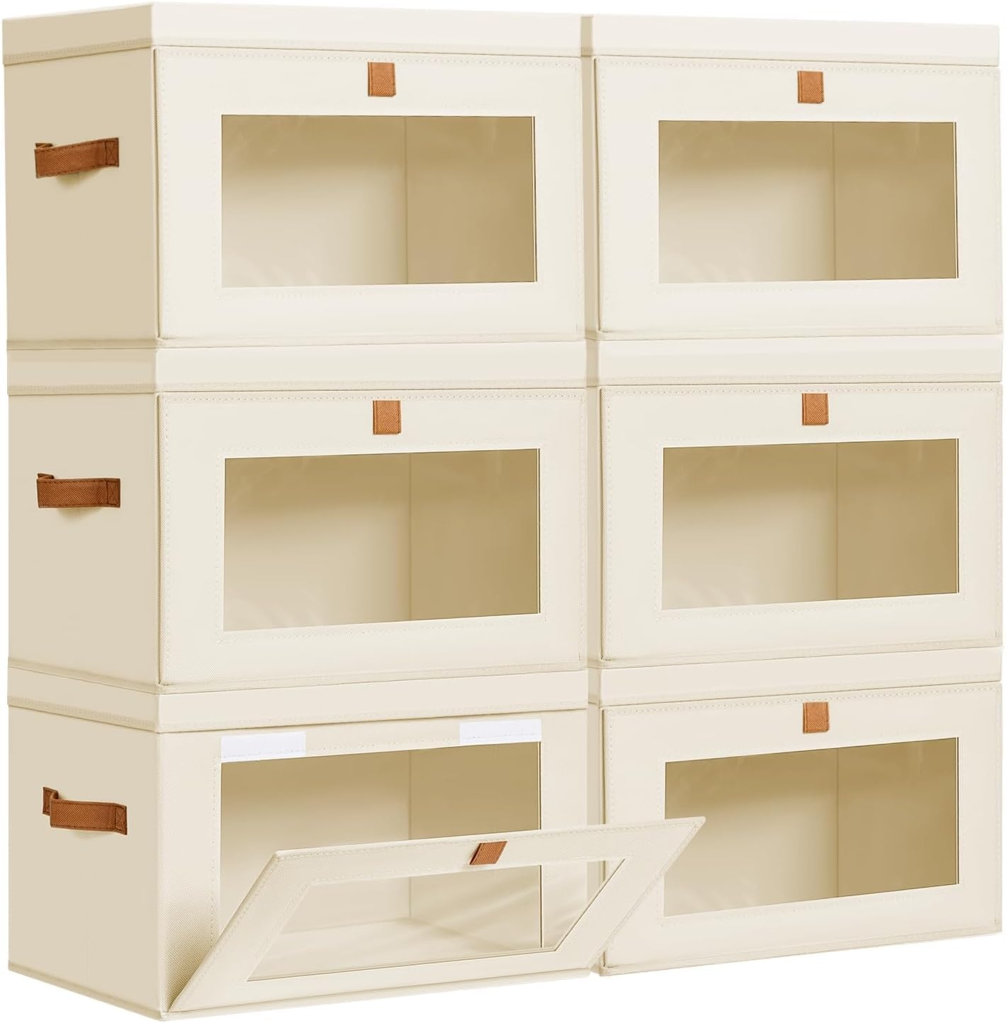 image:imageDIMJ Storage Bins with Lids 6 Pack Large Fabric Closet Organizer with Window amp Handles Collapsible Decorative Storage Boxes for Shelves Under Bed Books Clothes Blankets Sweaters OrganizationBeige