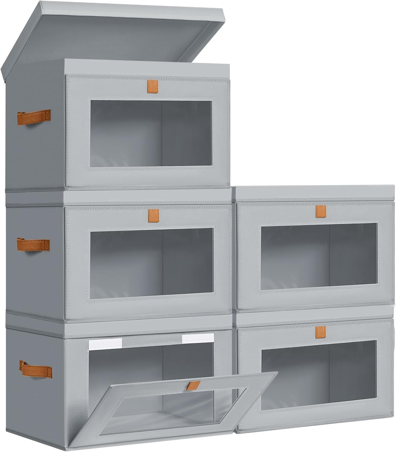 image:imageDIMJ Storage Bins with Lids 6 Pack Large Fabric Closet Organizer with Window amp Handles Collapsible Decorative Storage Boxes for Shelves Under Bed Books Clothes Blankets Sweaters OrganizationGray