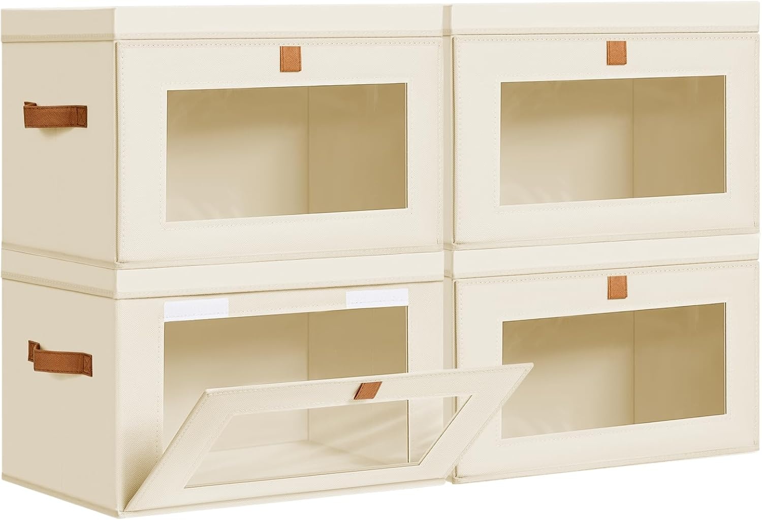 image:imageDIMJ Storage Bins with Lids 6 Pack Large Fabric Closet Organizer with Window amp Handles Collapsible Decorative Storage Boxes for Shelves Under Bed Books Clothes Blankets Sweaters OrganizationBeige