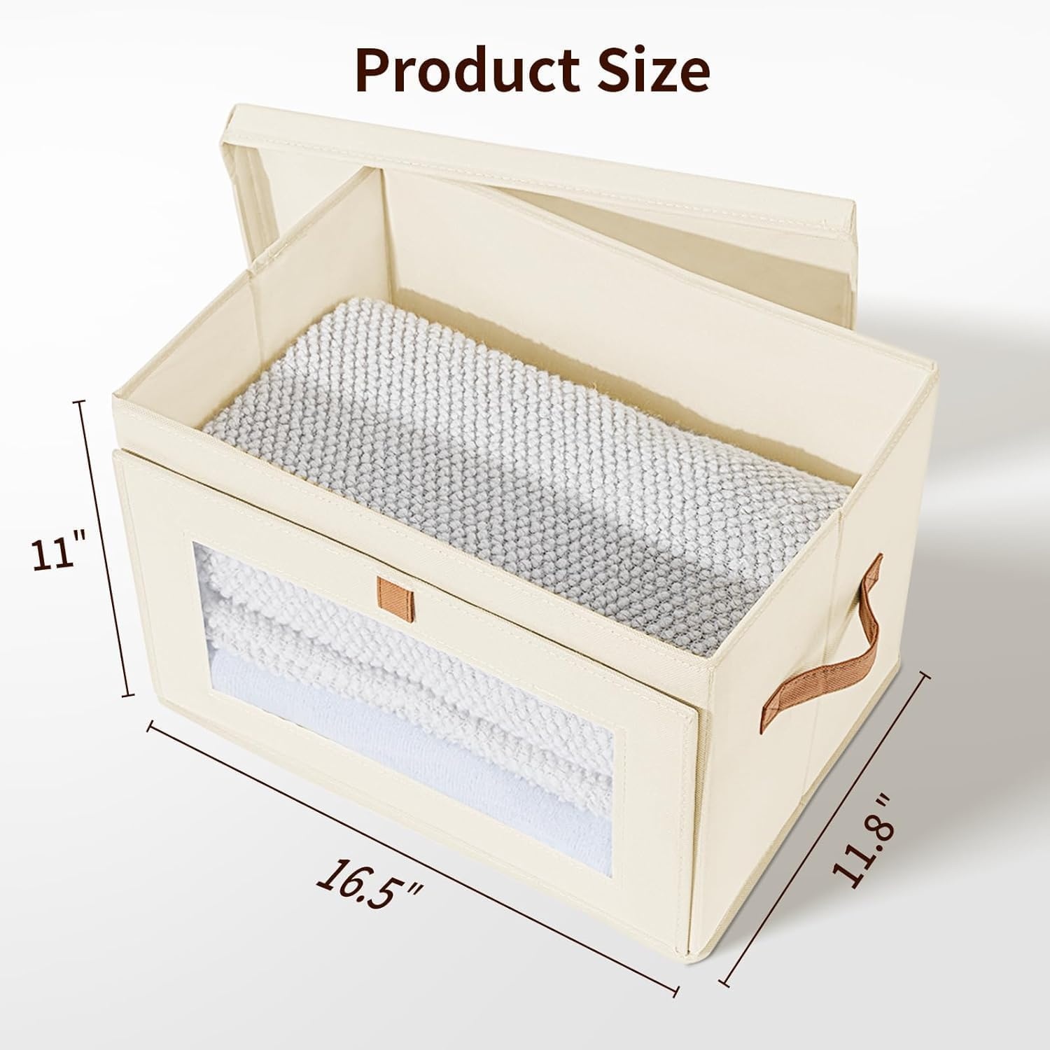 image:imageDIMJ Storage Bins with Lids 6 Pack Large Fabric Closet Organizer with Window amp Handles Collapsible Decorative Storage Boxes for Shelves Under Bed Books Clothes Blankets Sweaters OrganizationBeige