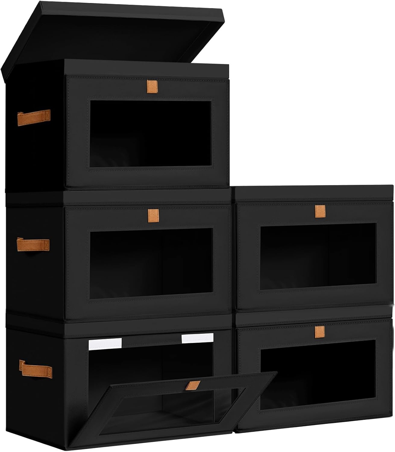 image:imageDIMJ Storage Bins with Lids 6 Pack Large Fabric Closet Organizer with Window amp Handles Collapsible Decorative Storage Boxes for Shelves Under Bed Books Clothes Blankets Sweaters OrganizationBlack