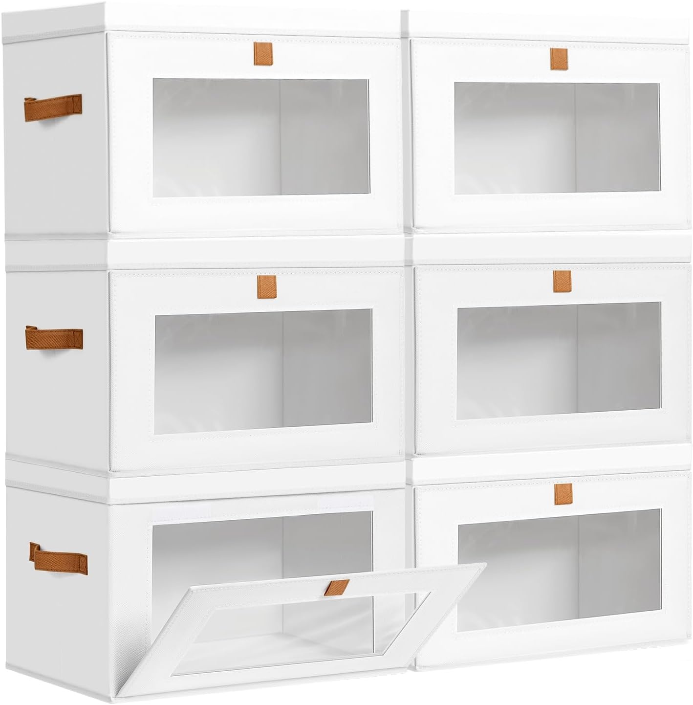 image:imageDIMJ Storage Bins with Lids 6 Pack Large Fabric Closet Organizer with Window amp Handles Collapsible Decorative Storage Boxes for Shelves Under Bed Books Clothes Blankets Sweaters OrganizationWhite