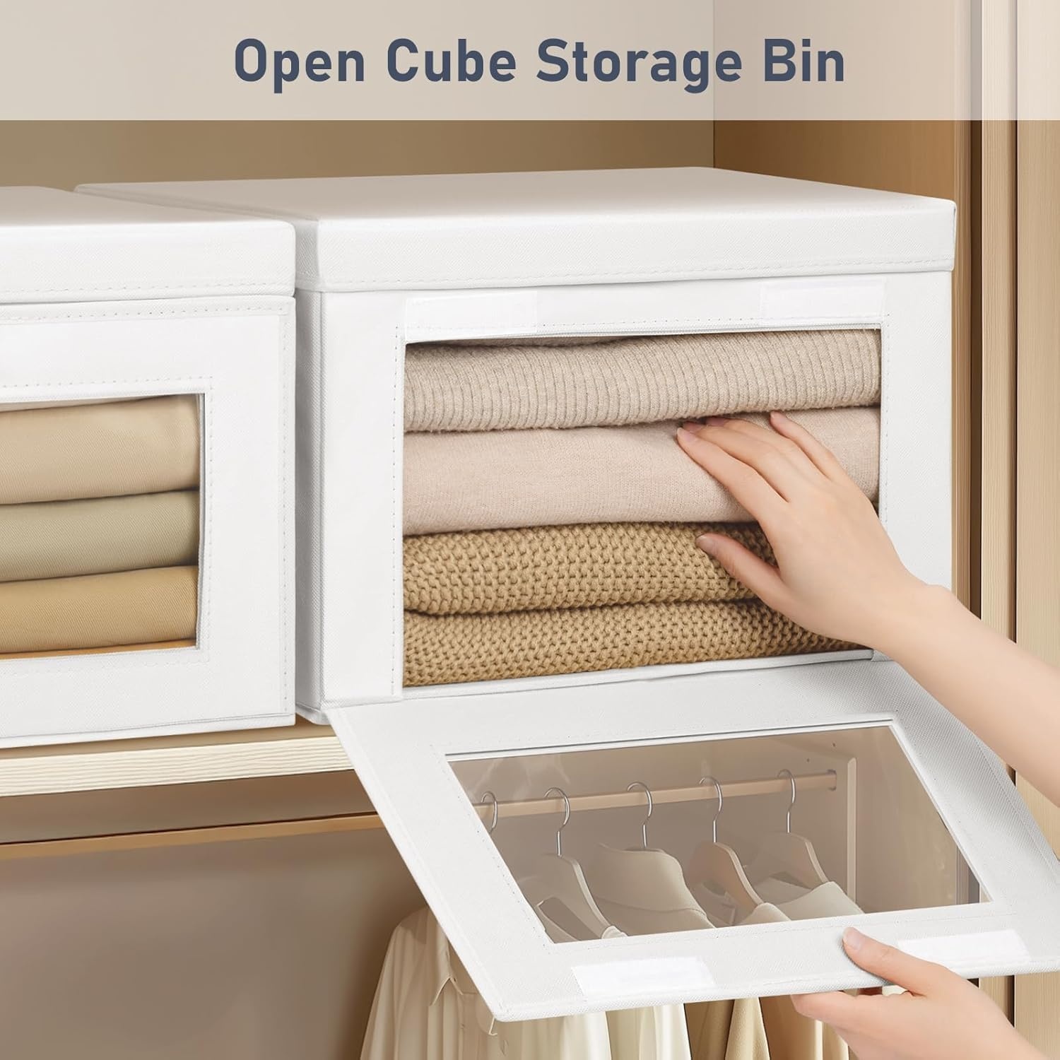 image:imageDIMJ Storage Bins with Lids 6 Pack Large Fabric Closet Organizer with Window amp Handles Collapsible Decorative Storage Boxes for Shelves Under Bed Books Clothes Blankets Sweaters OrganizationWhite