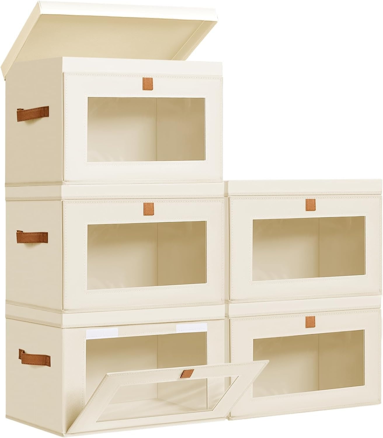 image:imageDIMJ Storage Bins with Lids 6 Pack Large Fabric Closet Organizer with Window amp Handles Collapsible Decorative Storage Boxes for Shelves Under Bed Books Clothes Blankets Sweaters OrganizationBeige