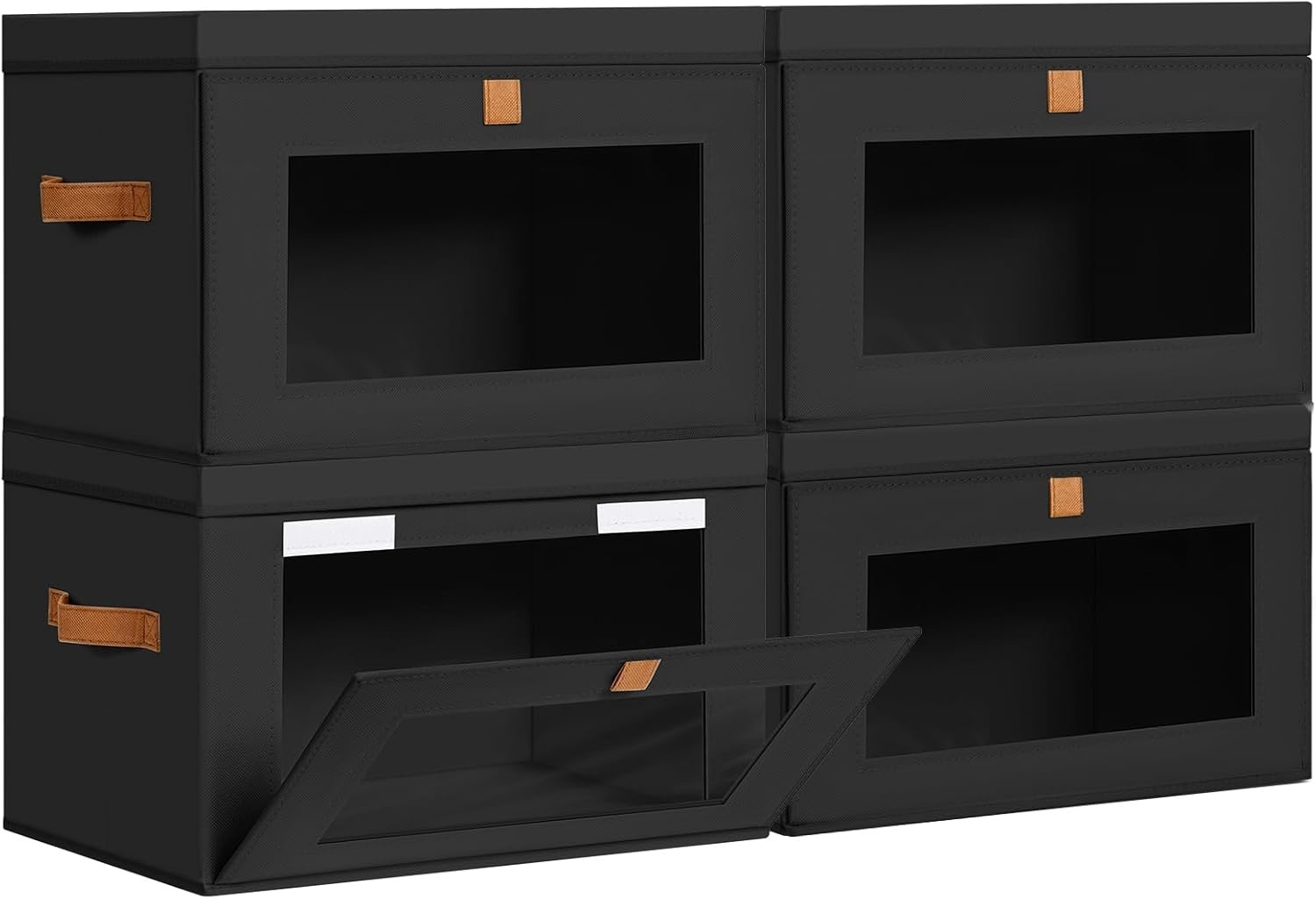 image:imageDIMJ Storage Bins with Lids 6 Pack Large Fabric Closet Organizer with Window amp Handles Collapsible Decorative Storage Boxes for Shelves Under Bed Books Clothes Blankets Sweaters OrganizationBlack