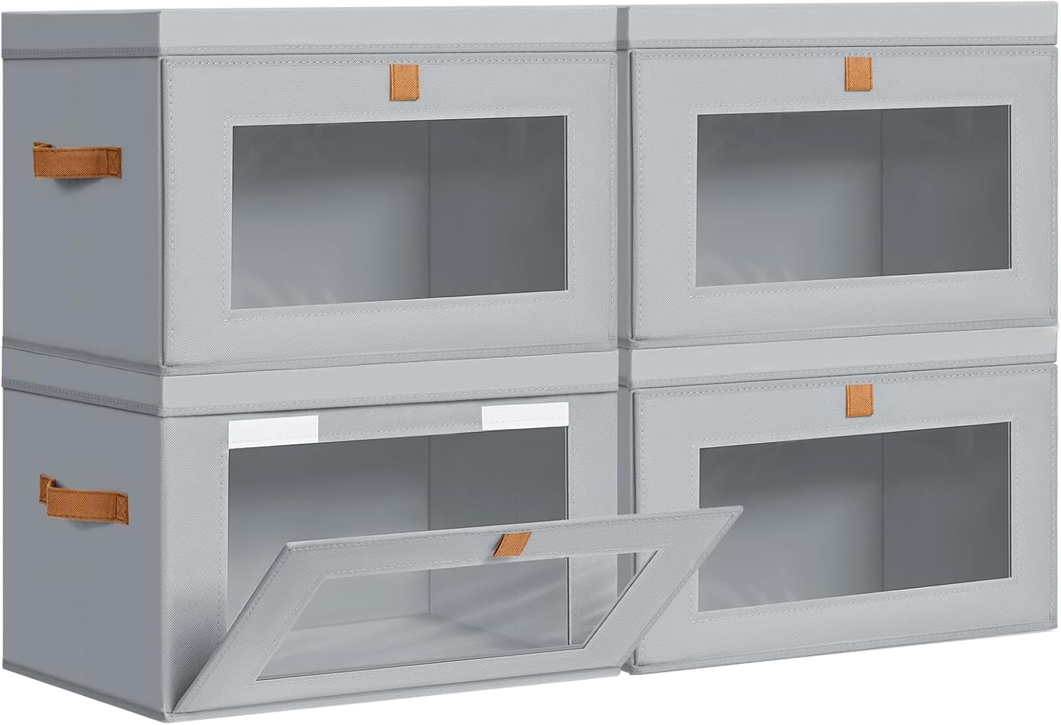 image:imageDIMJ Storage Bins with Lids 6 Pack Large Fabric Closet Organizer with Window amp Handles Collapsible Decorative Storage Boxes for Shelves Under Bed Books Clothes Blankets Sweaters OrganizationGray