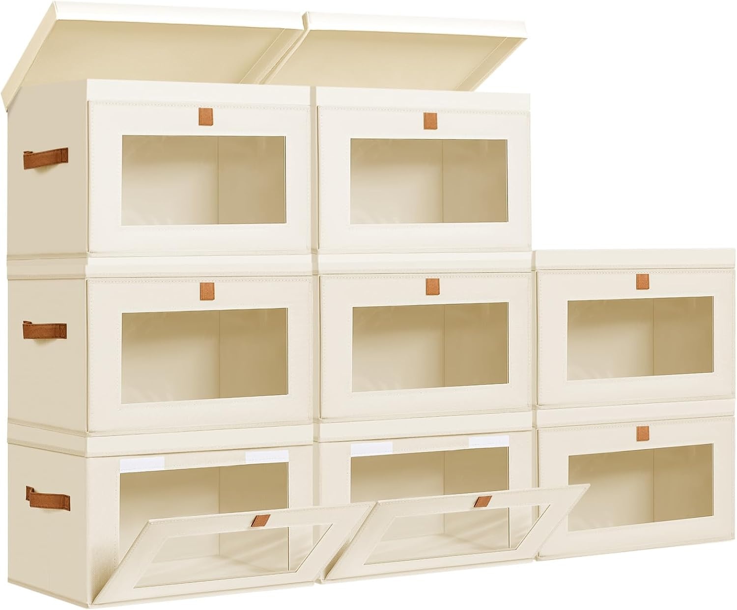 image:imageDIMJ Storage Bins with Lids 6 Pack Large Fabric Closet Organizer with Window amp Handles Collapsible Decorative Storage Boxes for Shelves Under Bed Books Clothes Blankets Sweaters OrganizationBeige